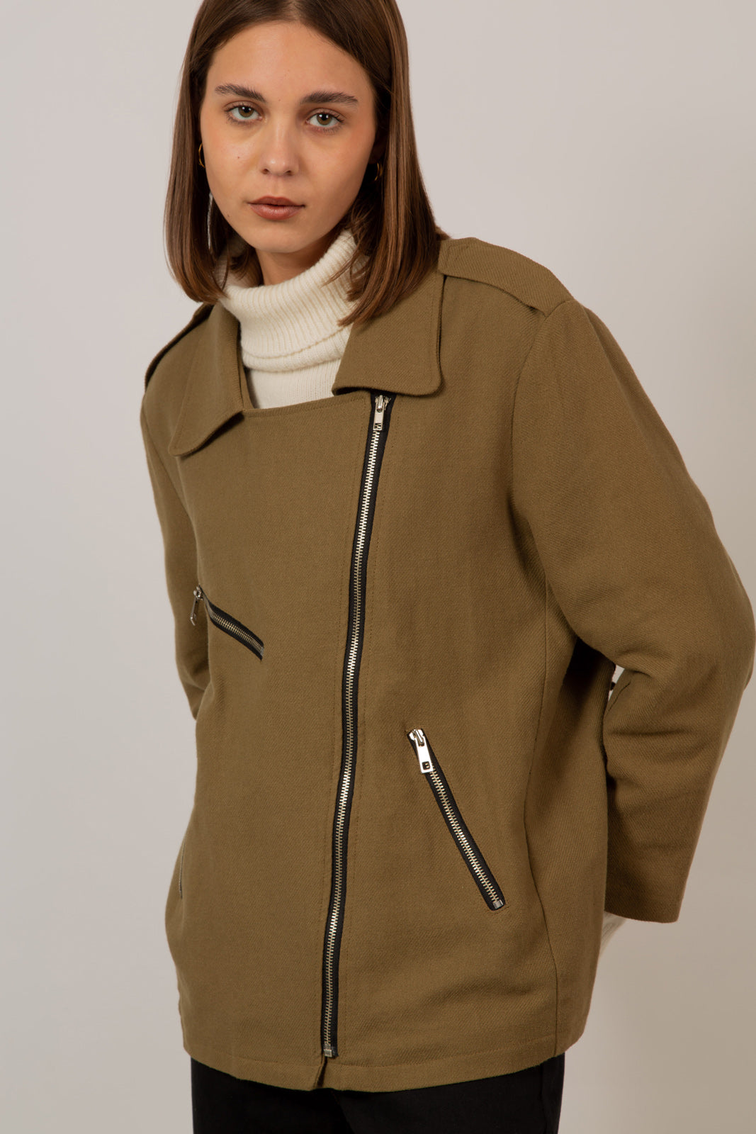 Khaki oversized belted rider jacket_12