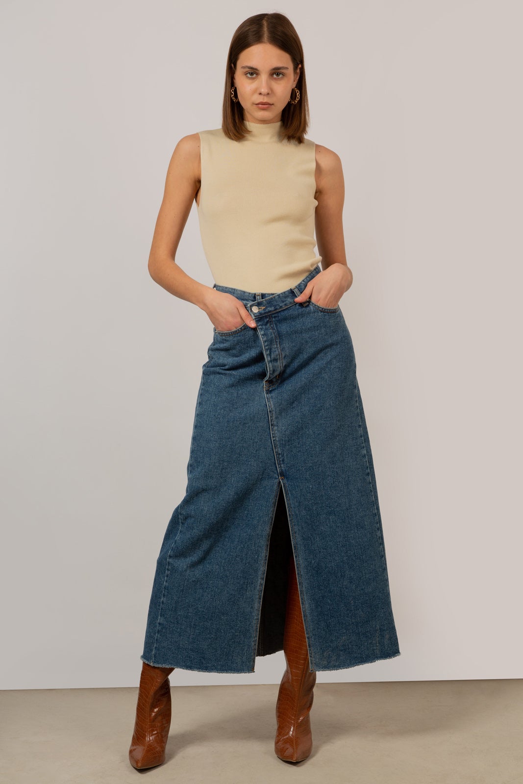 Mid blue denim front slit maxi skirt_2