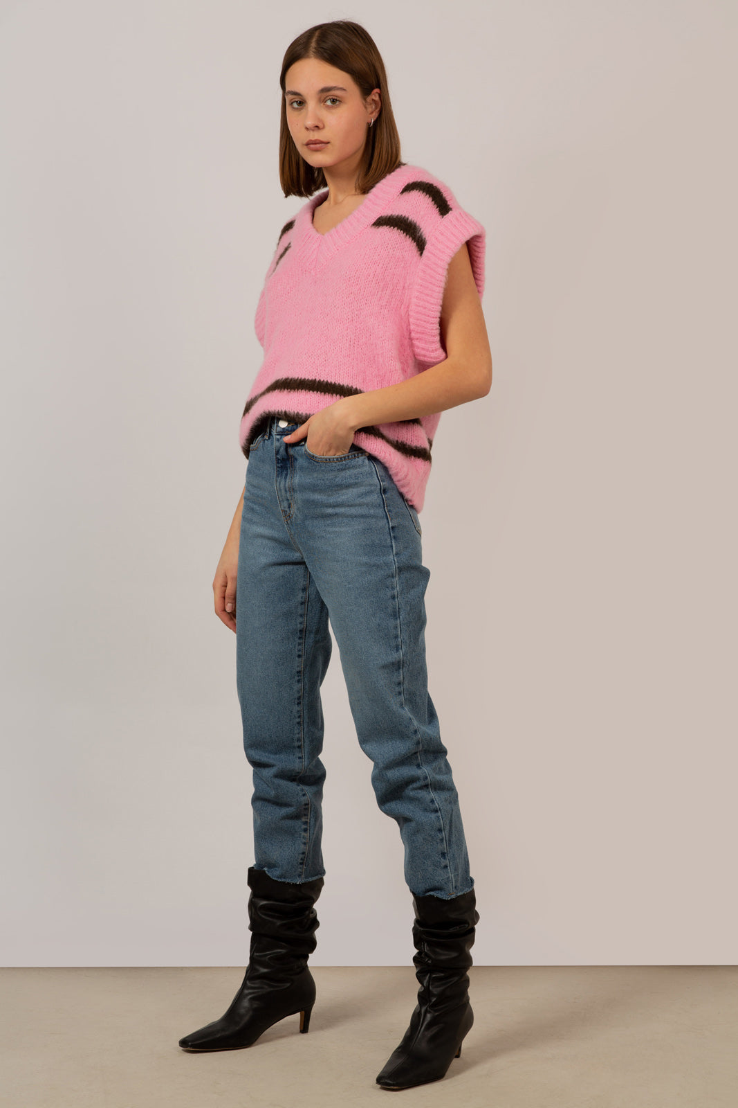 Pink and black striped alpaca-wool blend sweater vest_2