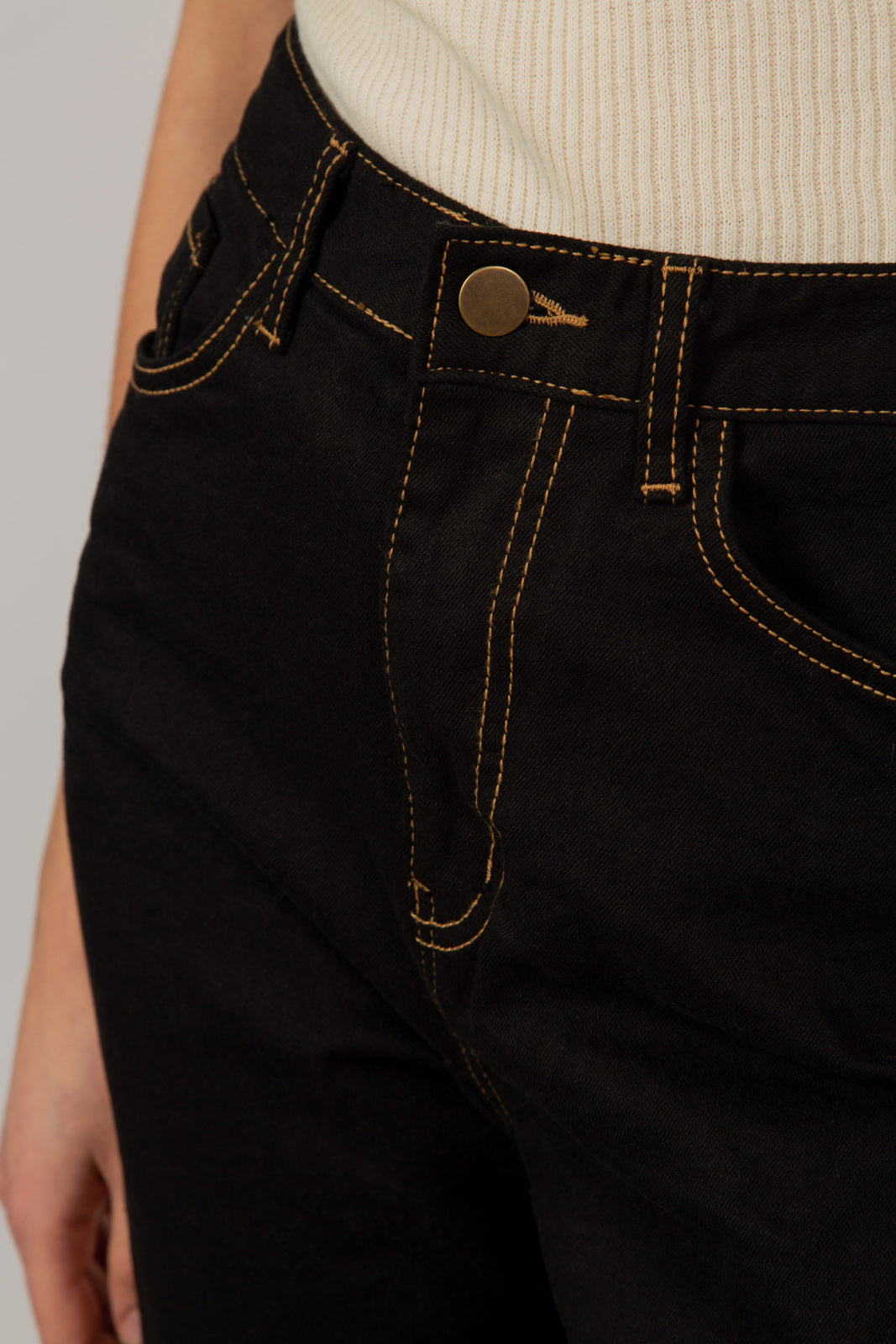 Black and beige contrast stitch jeans - 996_5