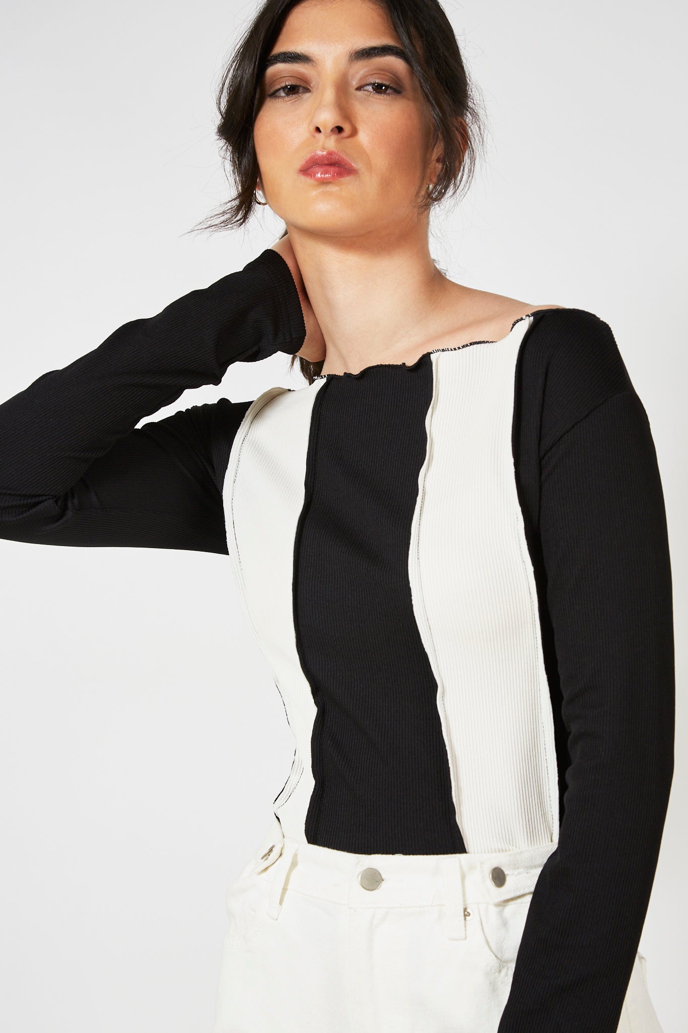 Black and ivory thick vertical stripe top_7