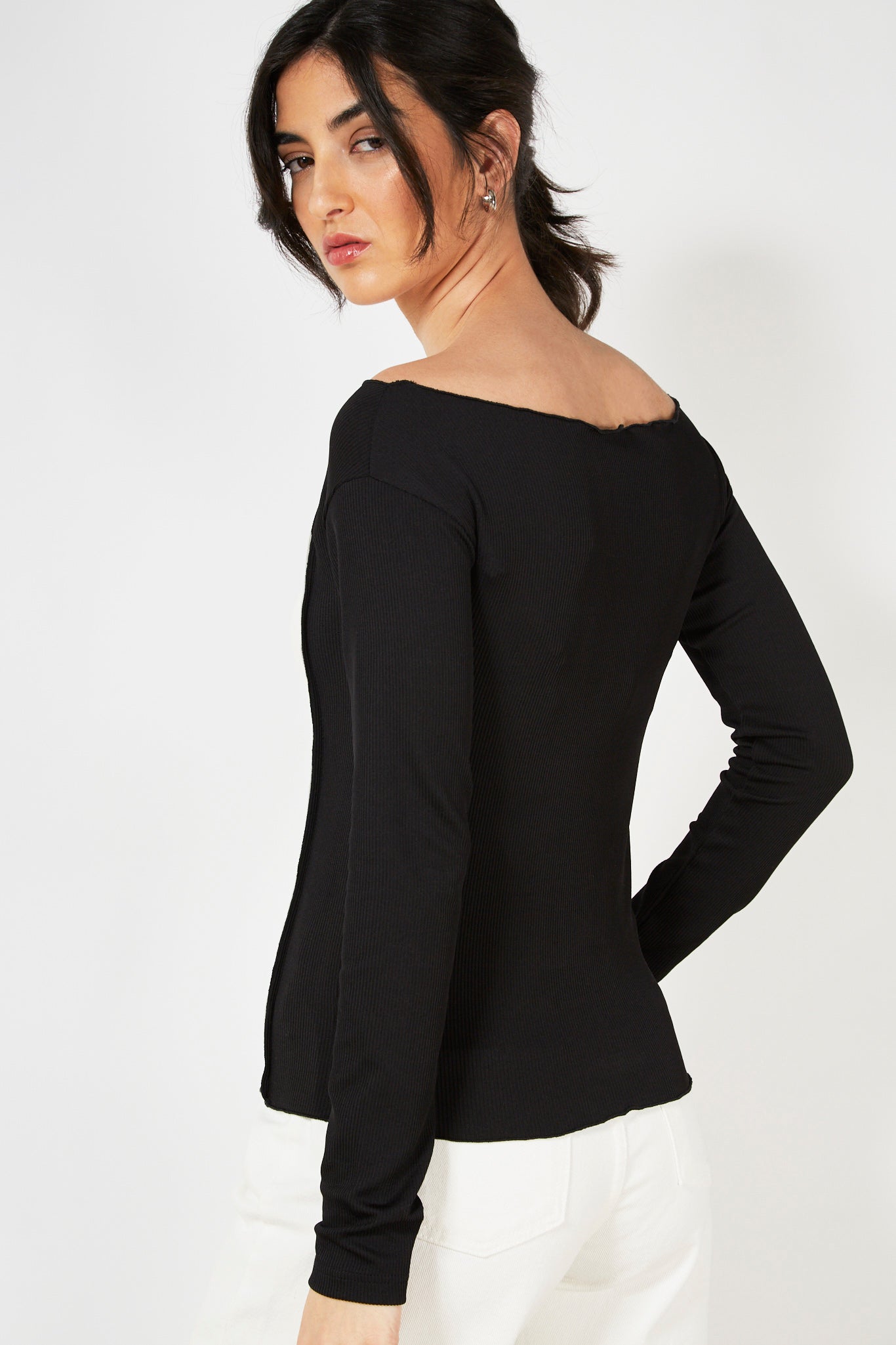 Black and ivory thick vertical stripe top_3