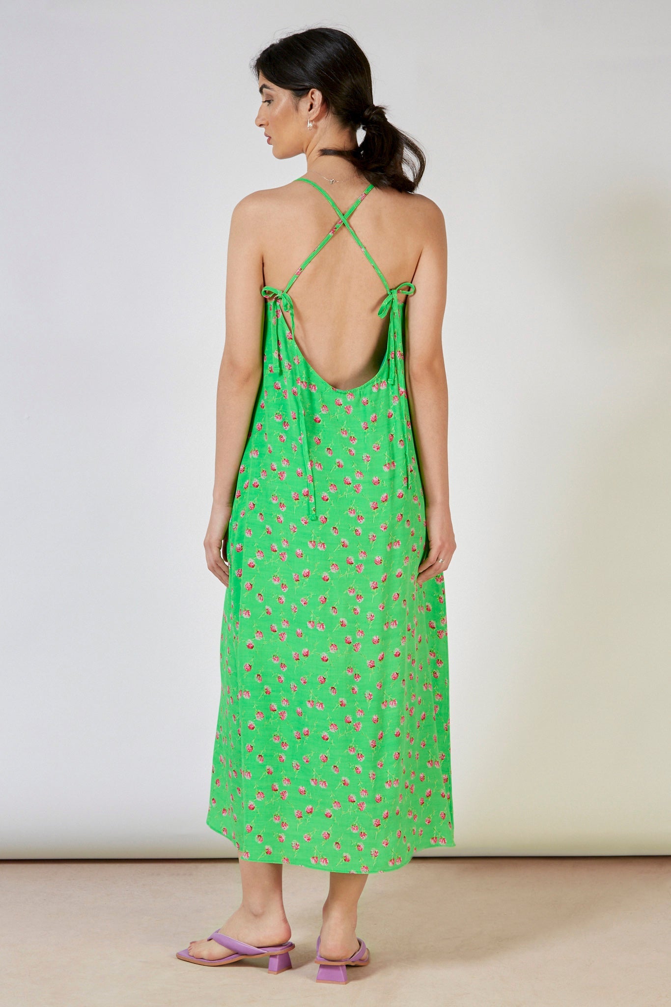 Bright green and pink tie strap dress_2