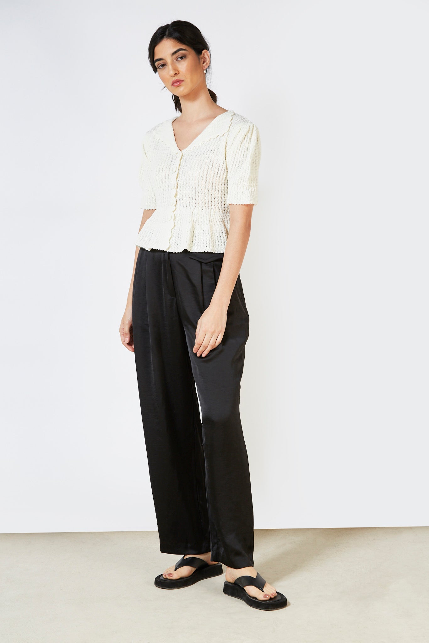 Ivory peplum short sleeved cardigan_8