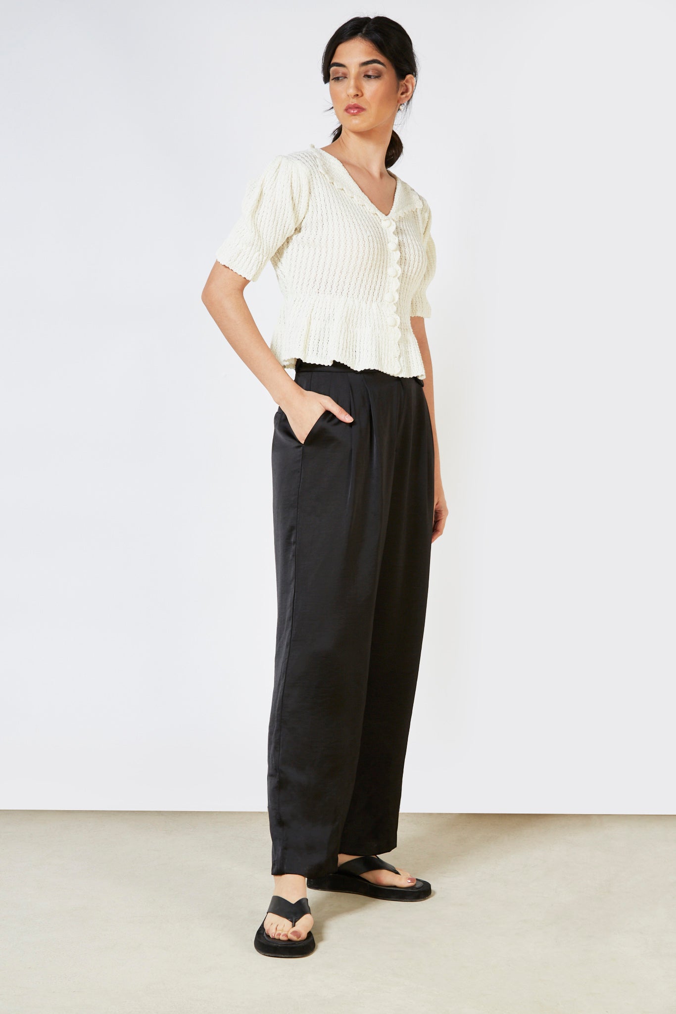 Ivory peplum short sleeved cardigan_9