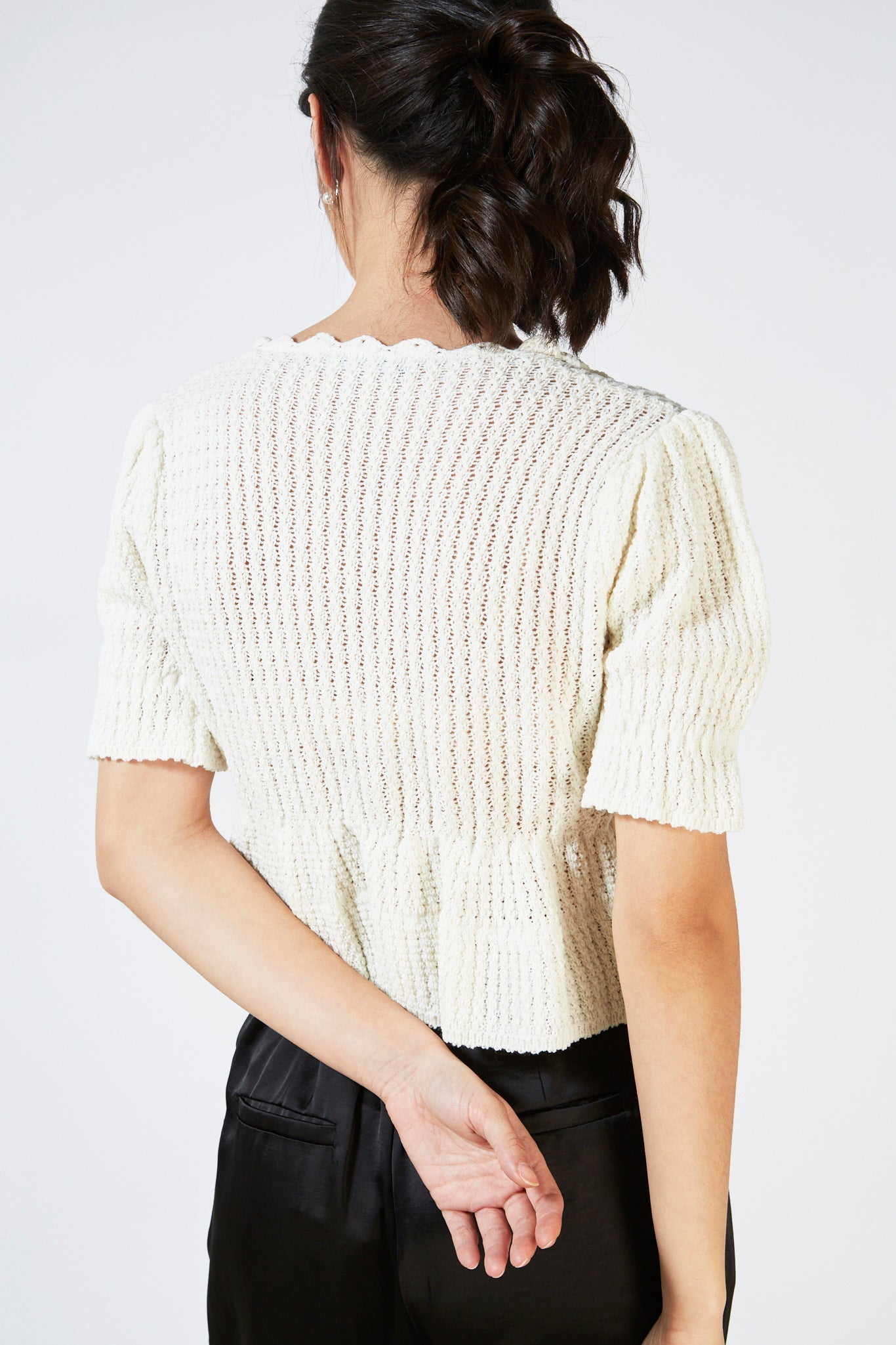 Ivory peplum short sleeved cardigan_12