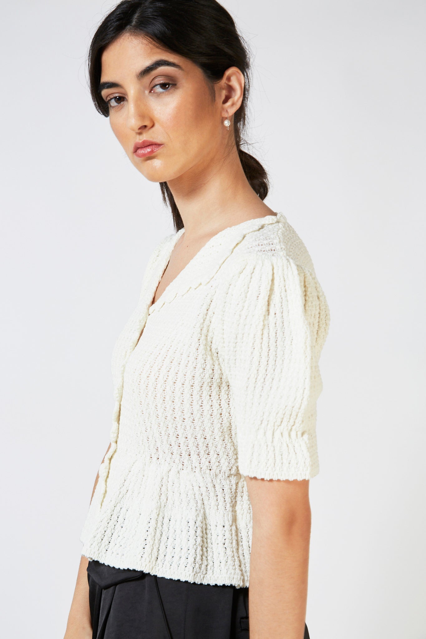 Ivory peplum short sleeved cardigan_13