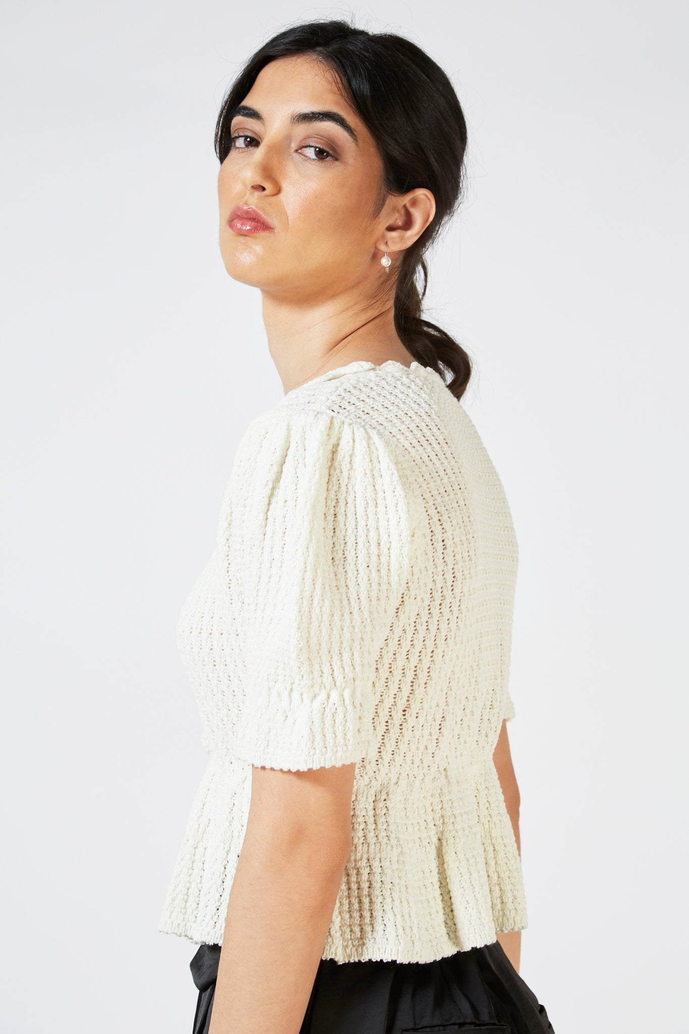 Ivory peplum short sleeved cardigan_10