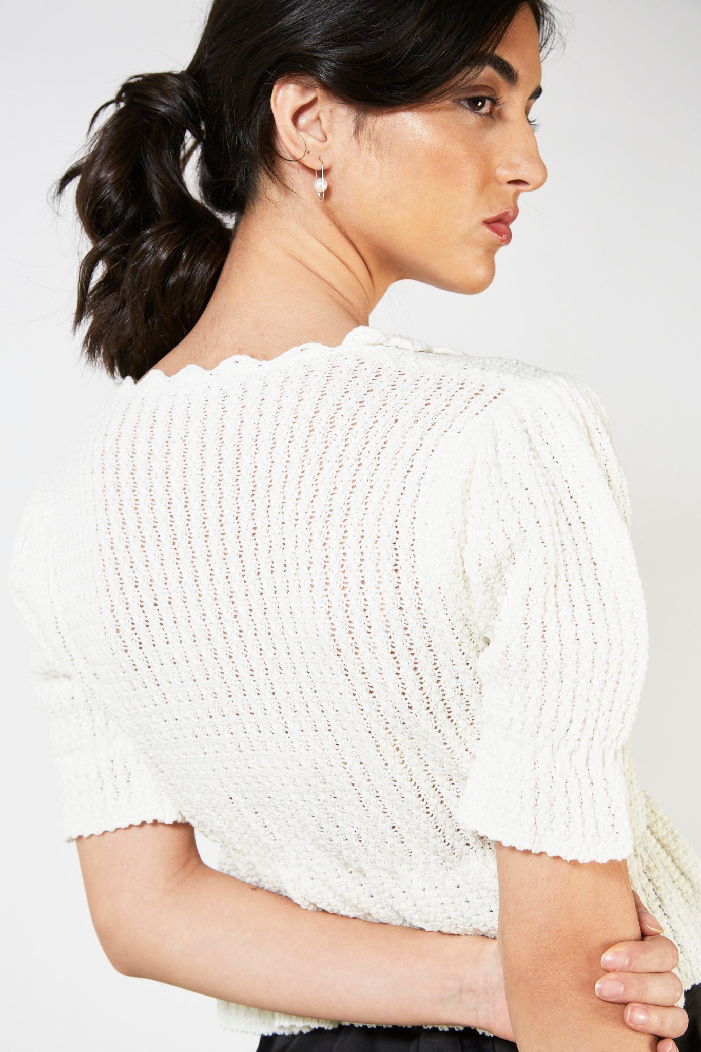 Ivory peplum short sleeved cardigan_4