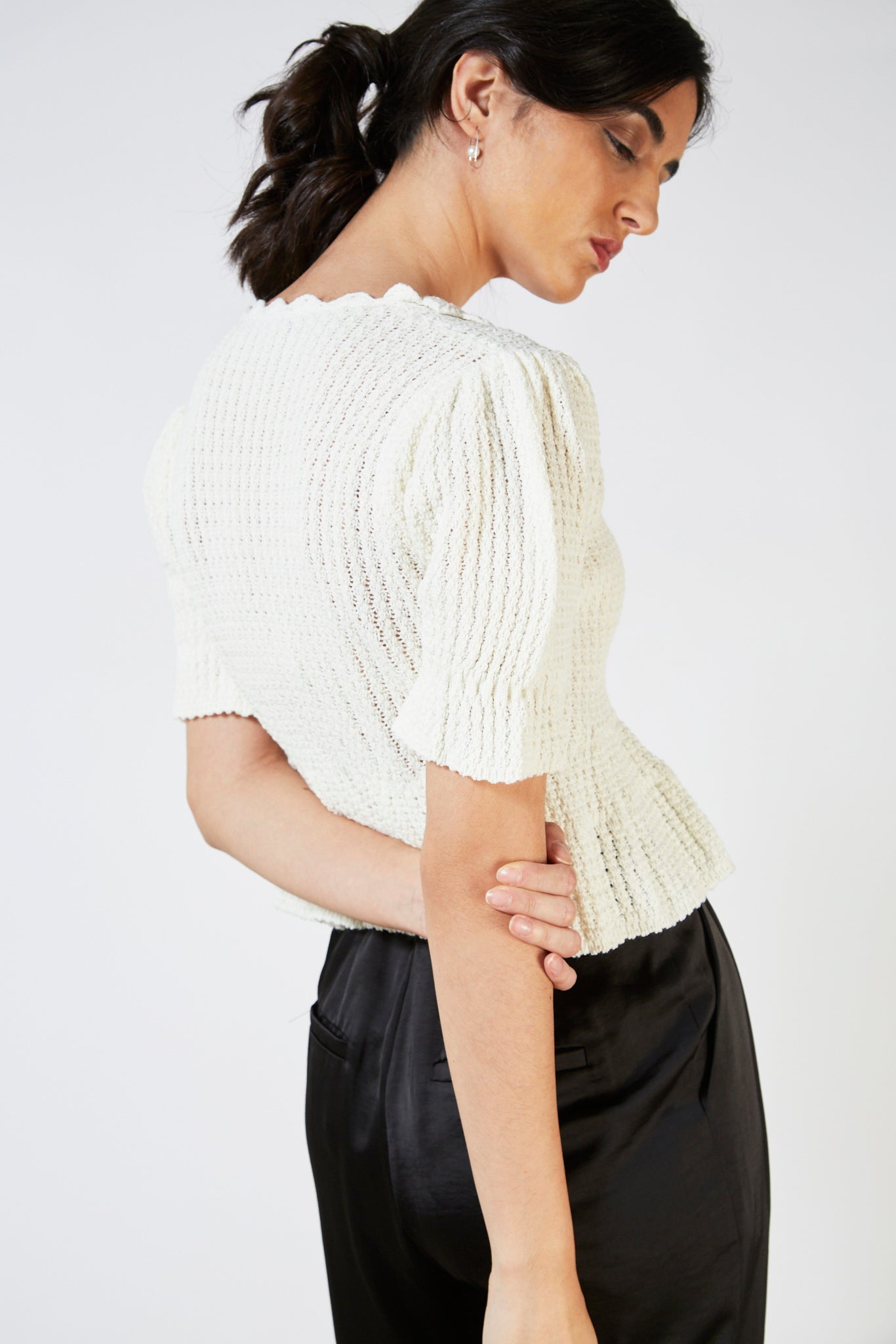 Ivory peplum short sleeved cardigan_2