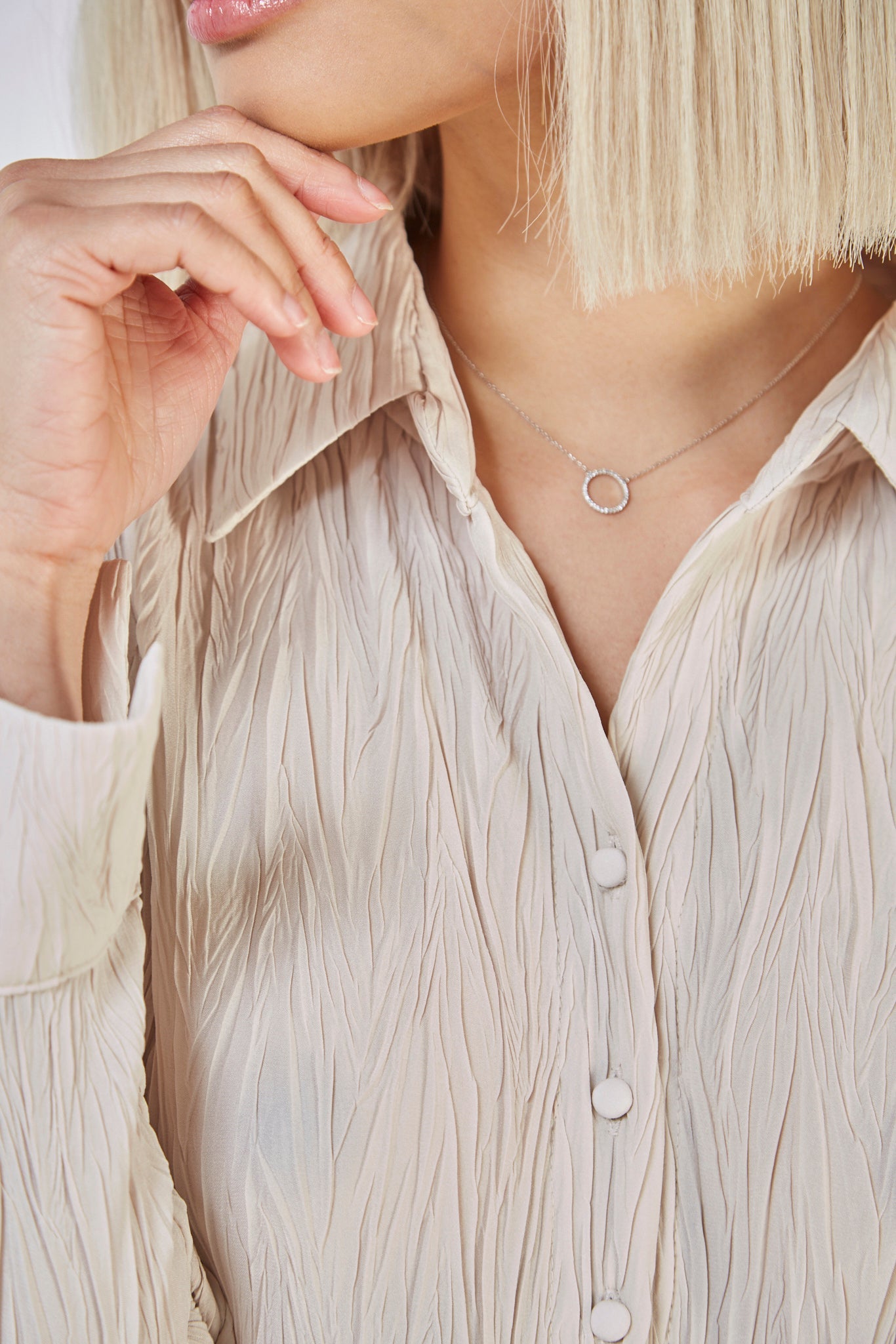 Beige textured five button long shirt_3