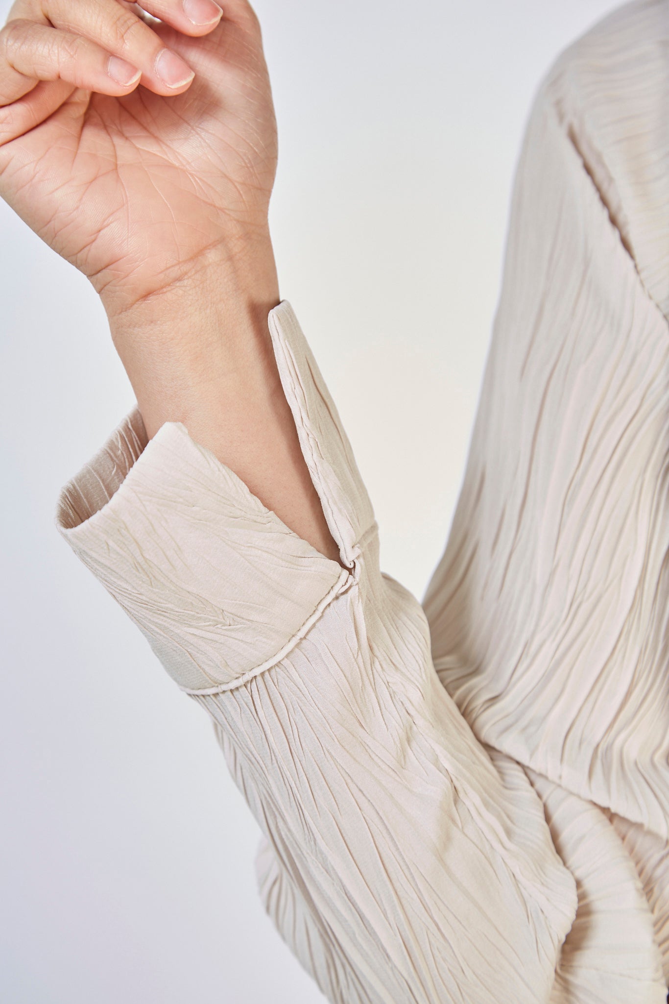 Beige textured five button long shirt_5