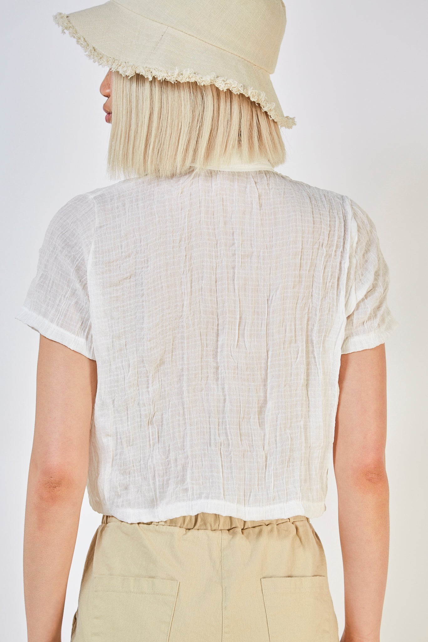 Ivory wrinkle short sleeved button up blouse_2