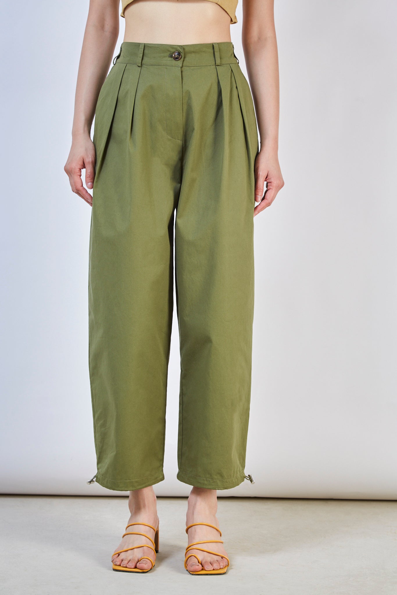 Khaki double pleat trousers_4