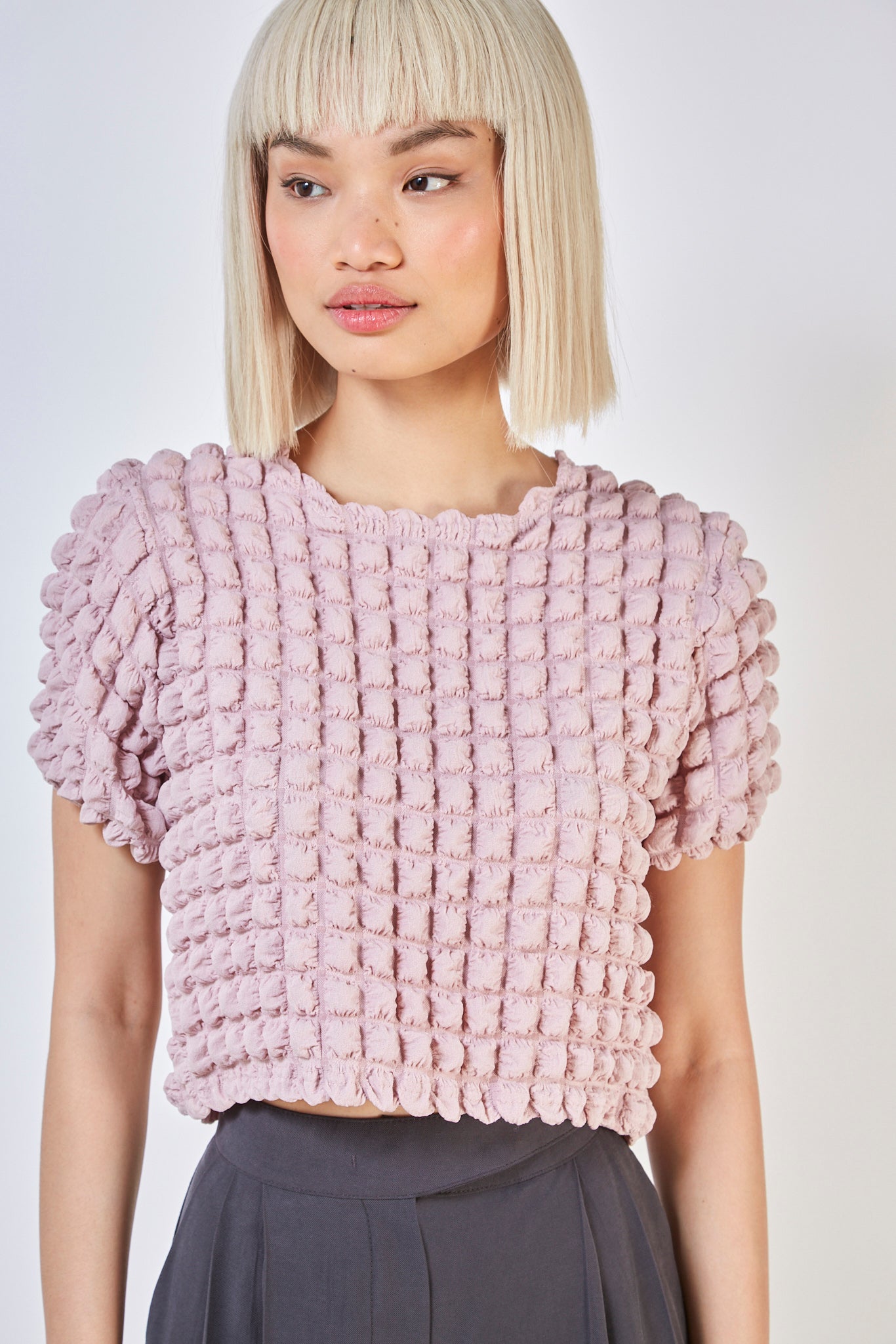 Pink textured puff shrunken tee_5