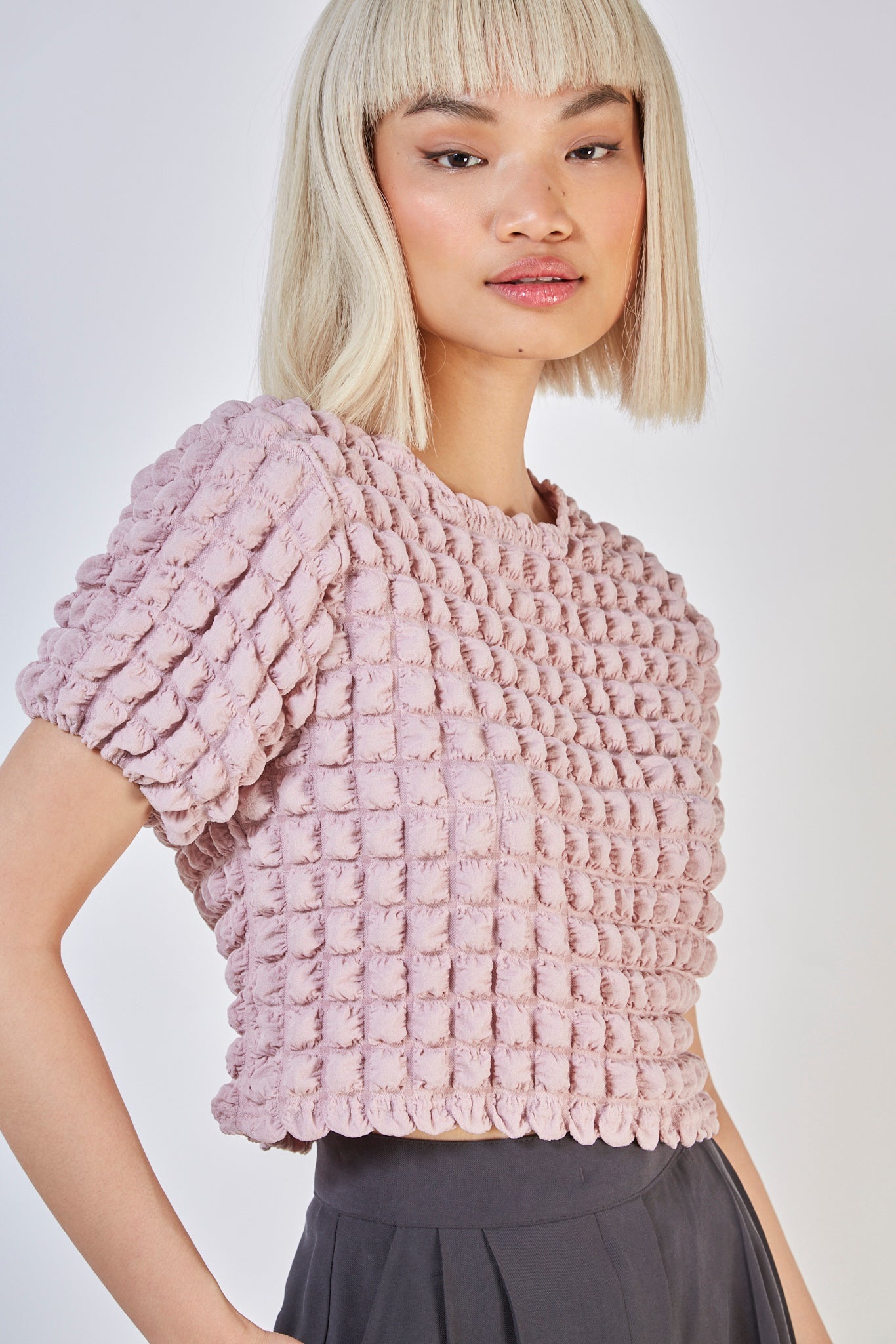 Pink textured puff shrunken tee_1