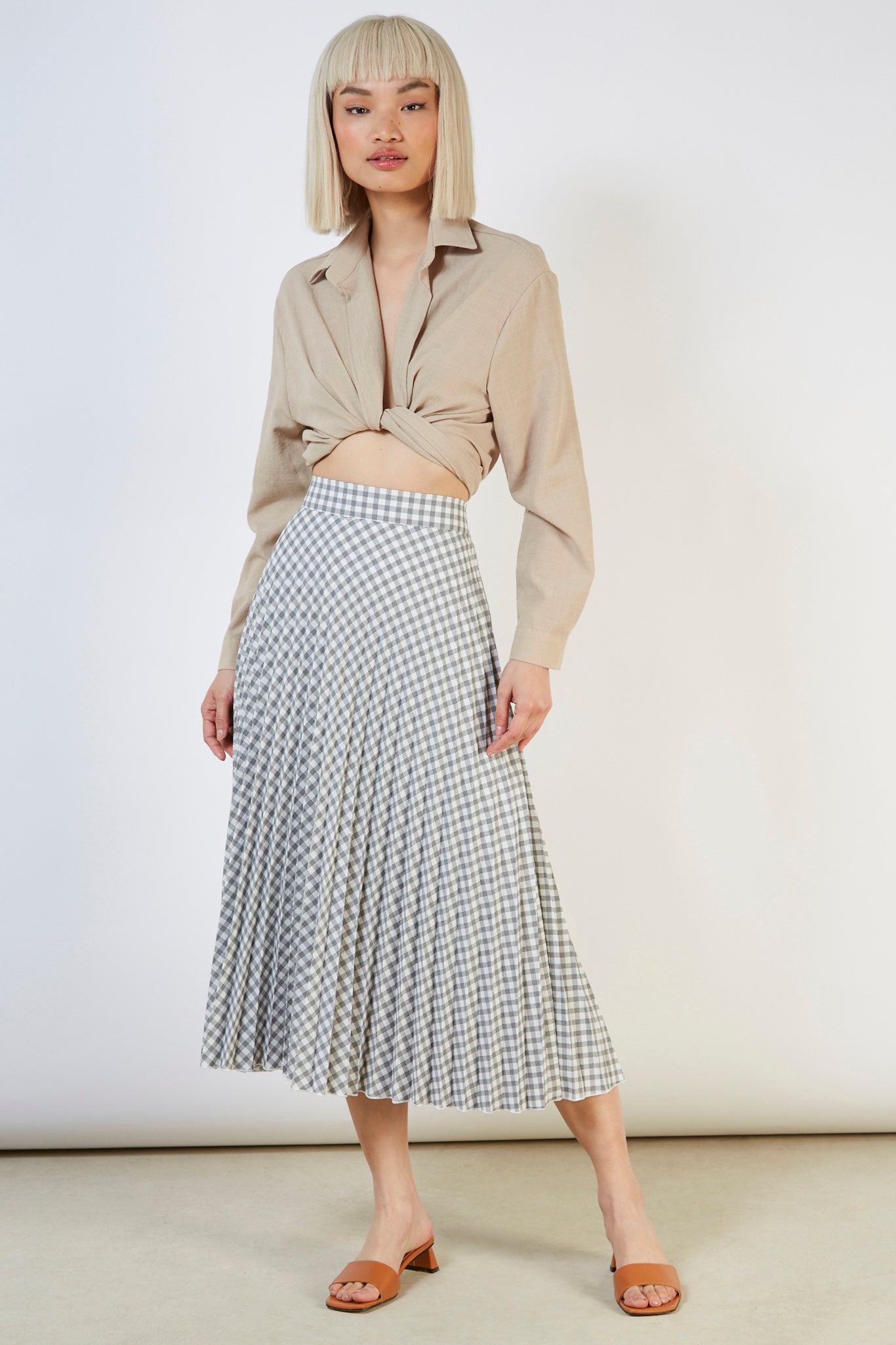 Washed black gingham pleated skirt_1