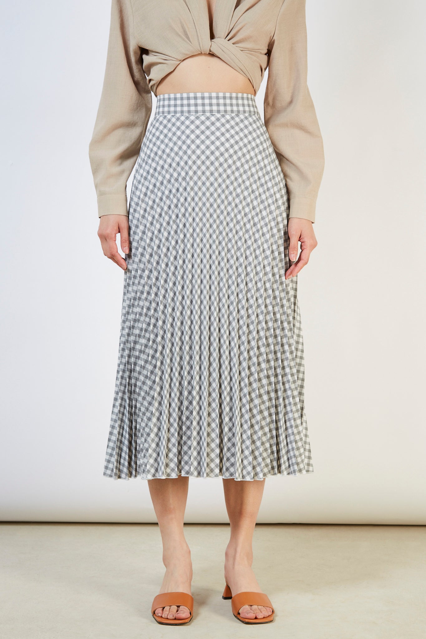 Washed black gingham pleated skirt_4