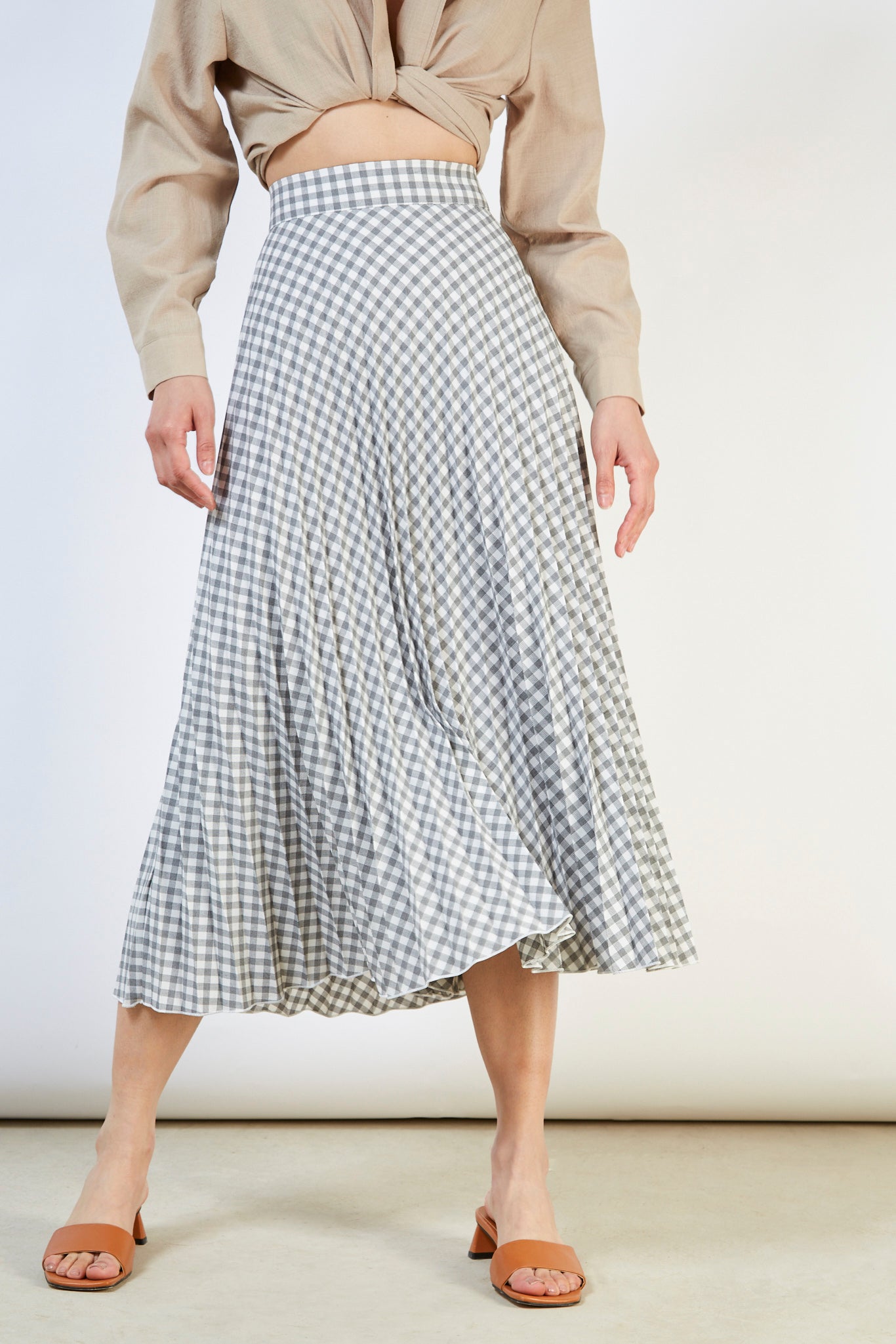 Washed black gingham pleated skirt_2