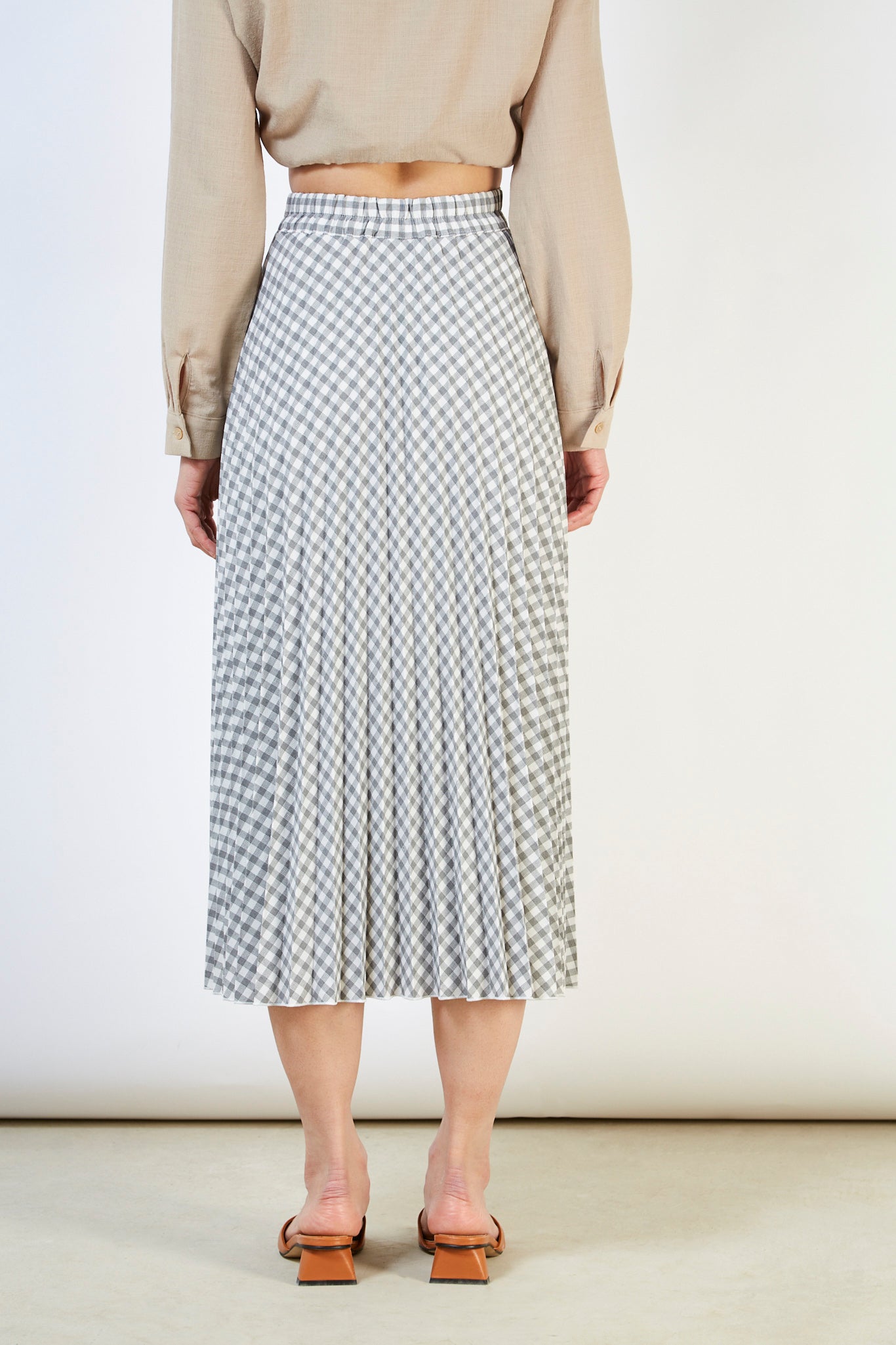 Washed black gingham pleated skirt_5