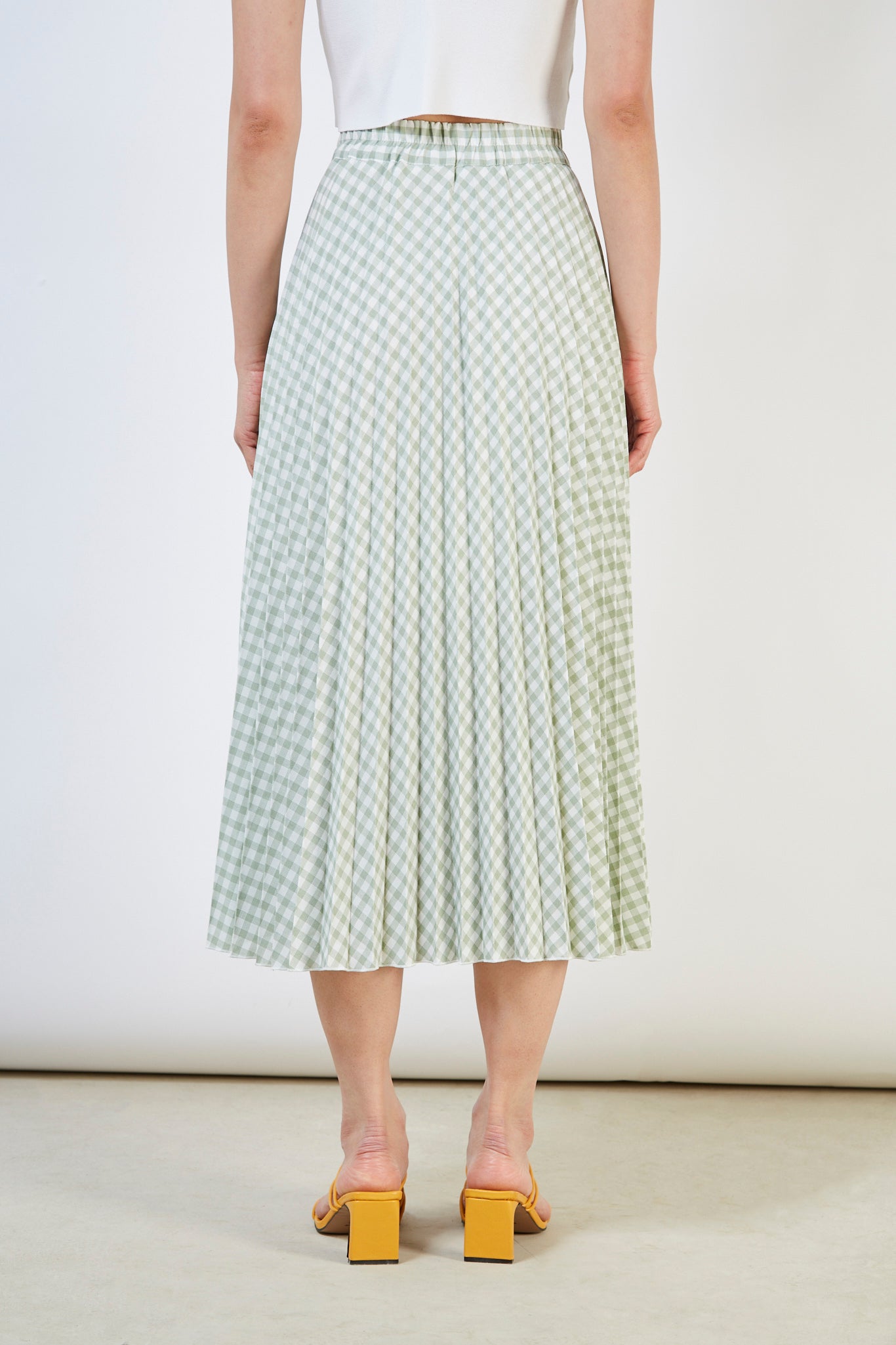 Washed green gingham pleated skirt_4