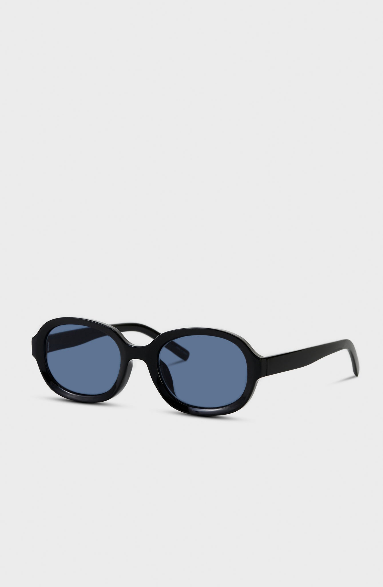 Black thick oval frame blue lens sunglasses_1