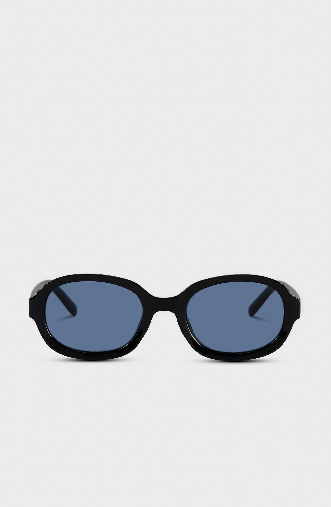 Black thick oval frame blue lens sunglasses_2