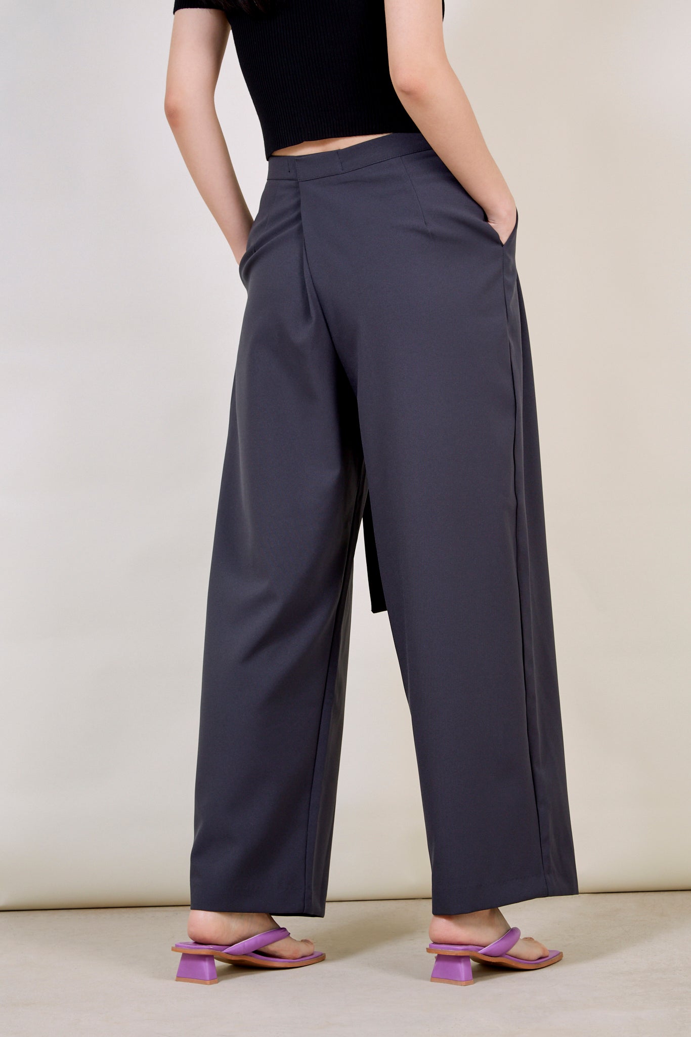 Charcoal grey tie waist trousers_5