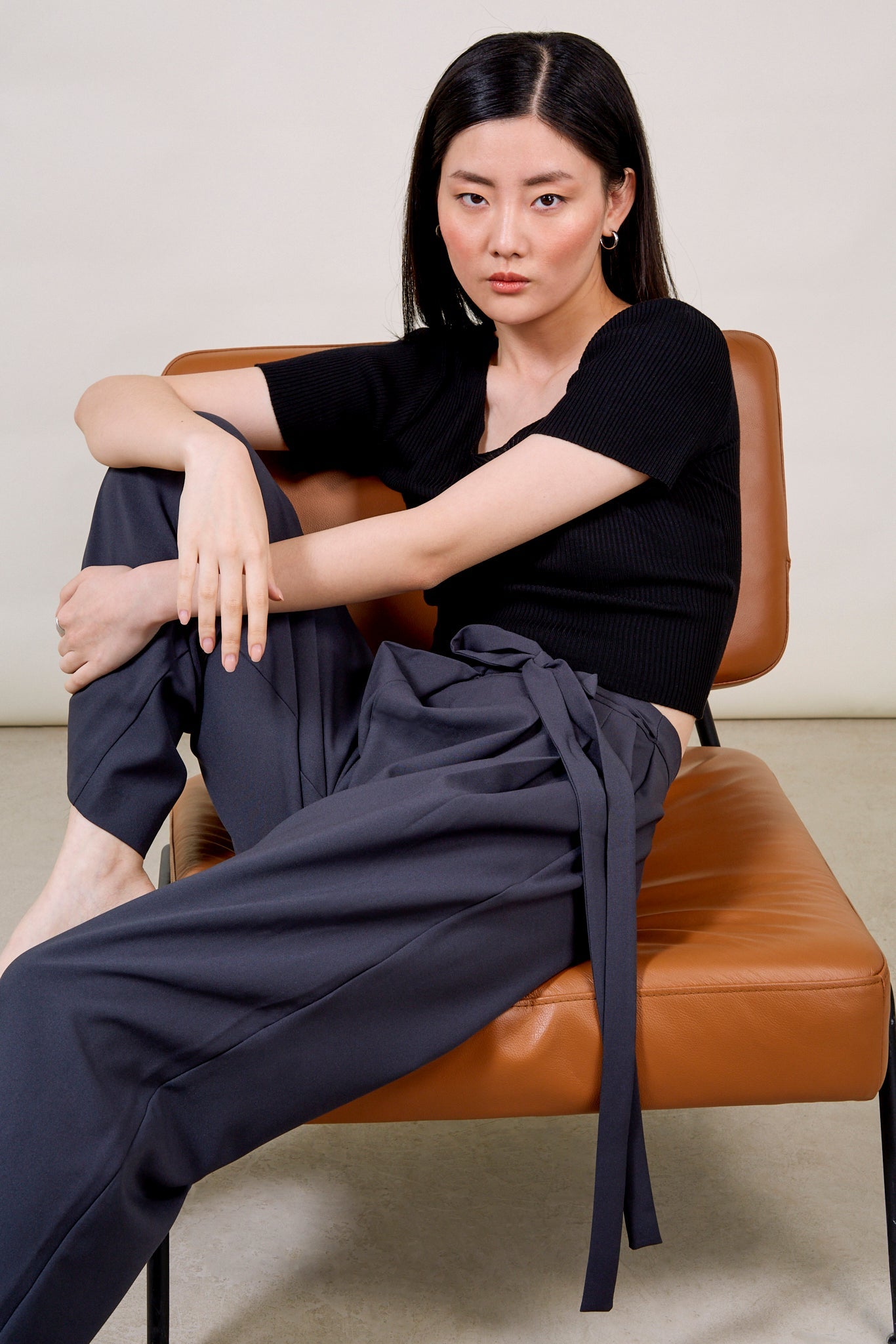 Charcoal grey tie waist trousers_2