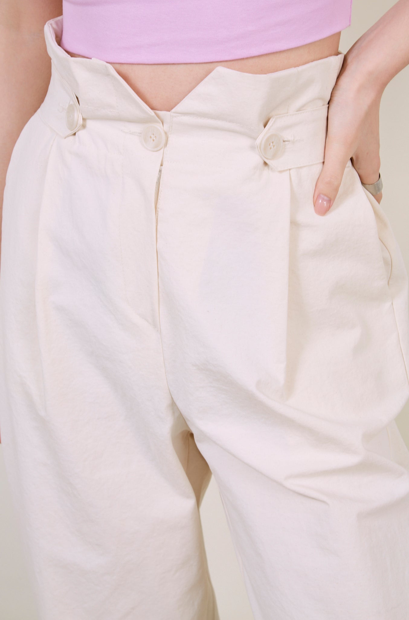 Cream side button smart trousers_5