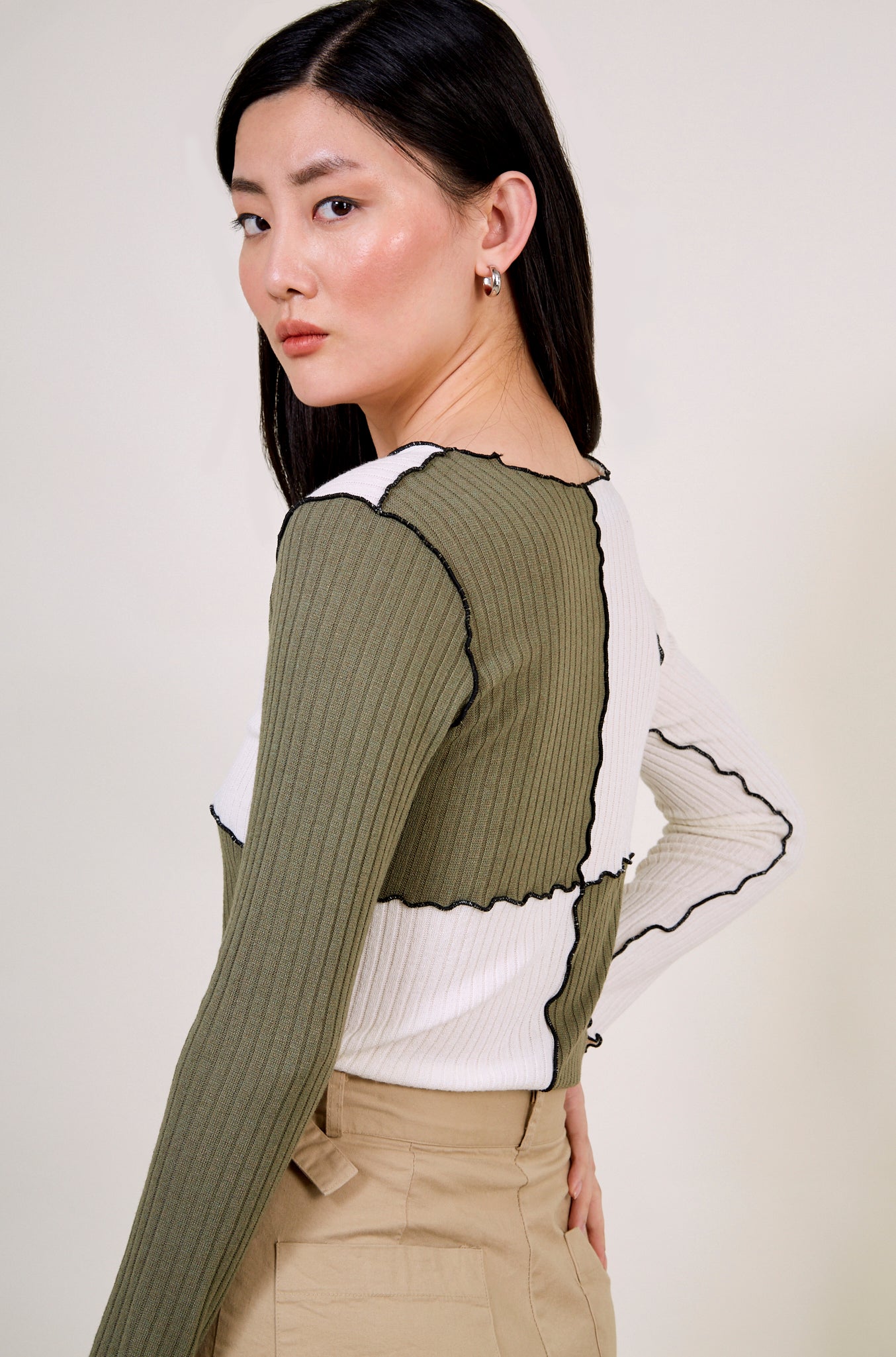 Khaki and white contrast blocks top_3