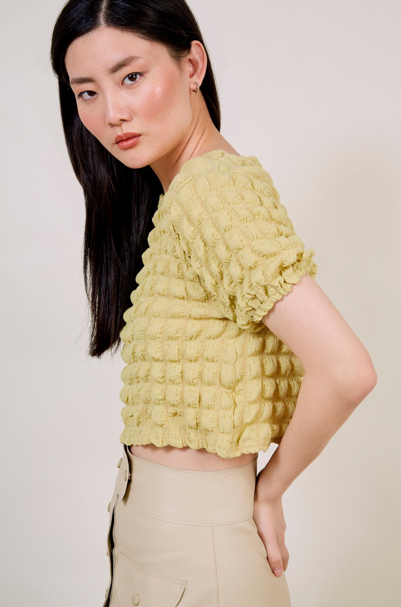 Lime green textured puff shrunken tee_3