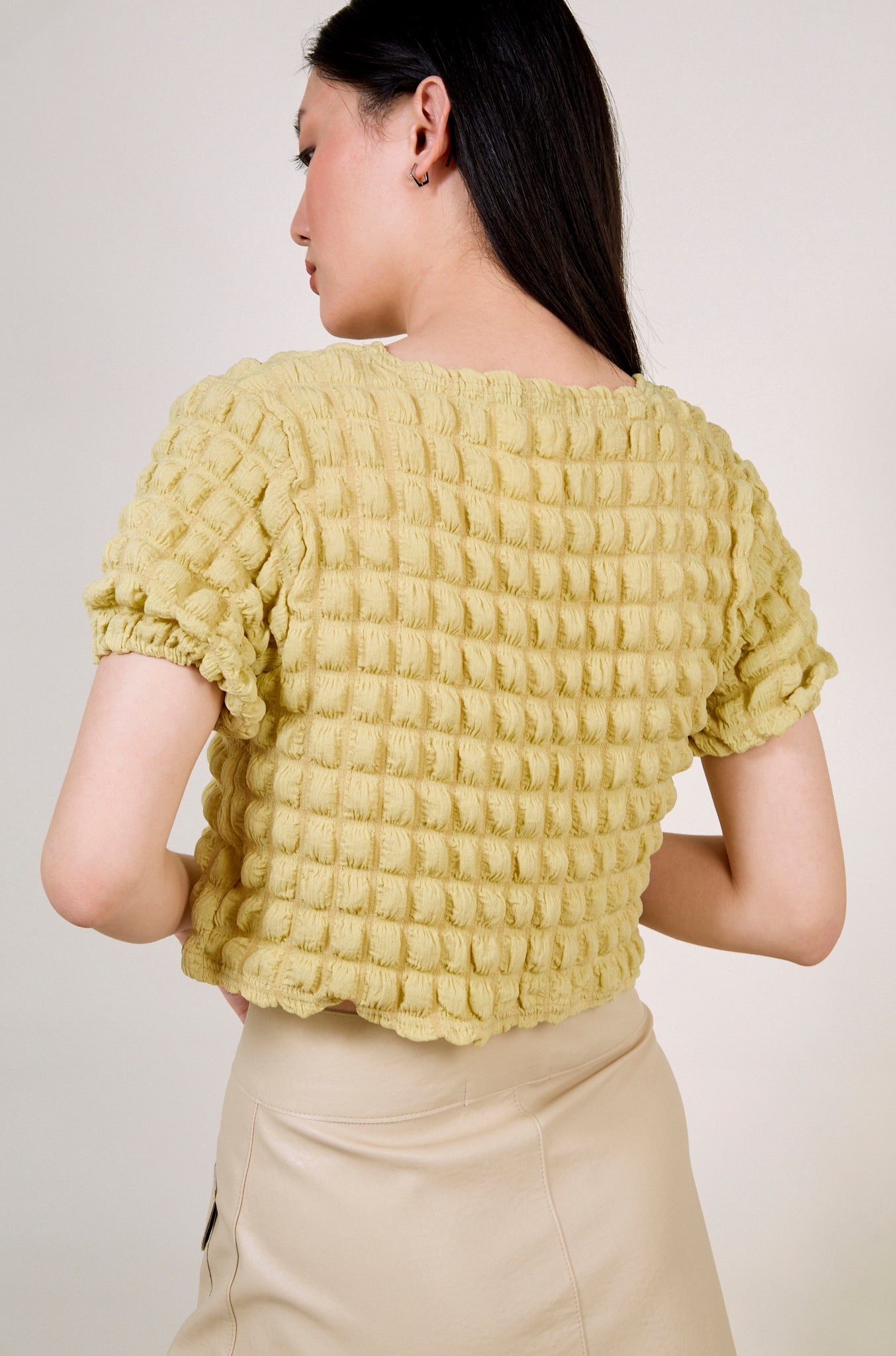 Lime green textured puff shrunken tee_4