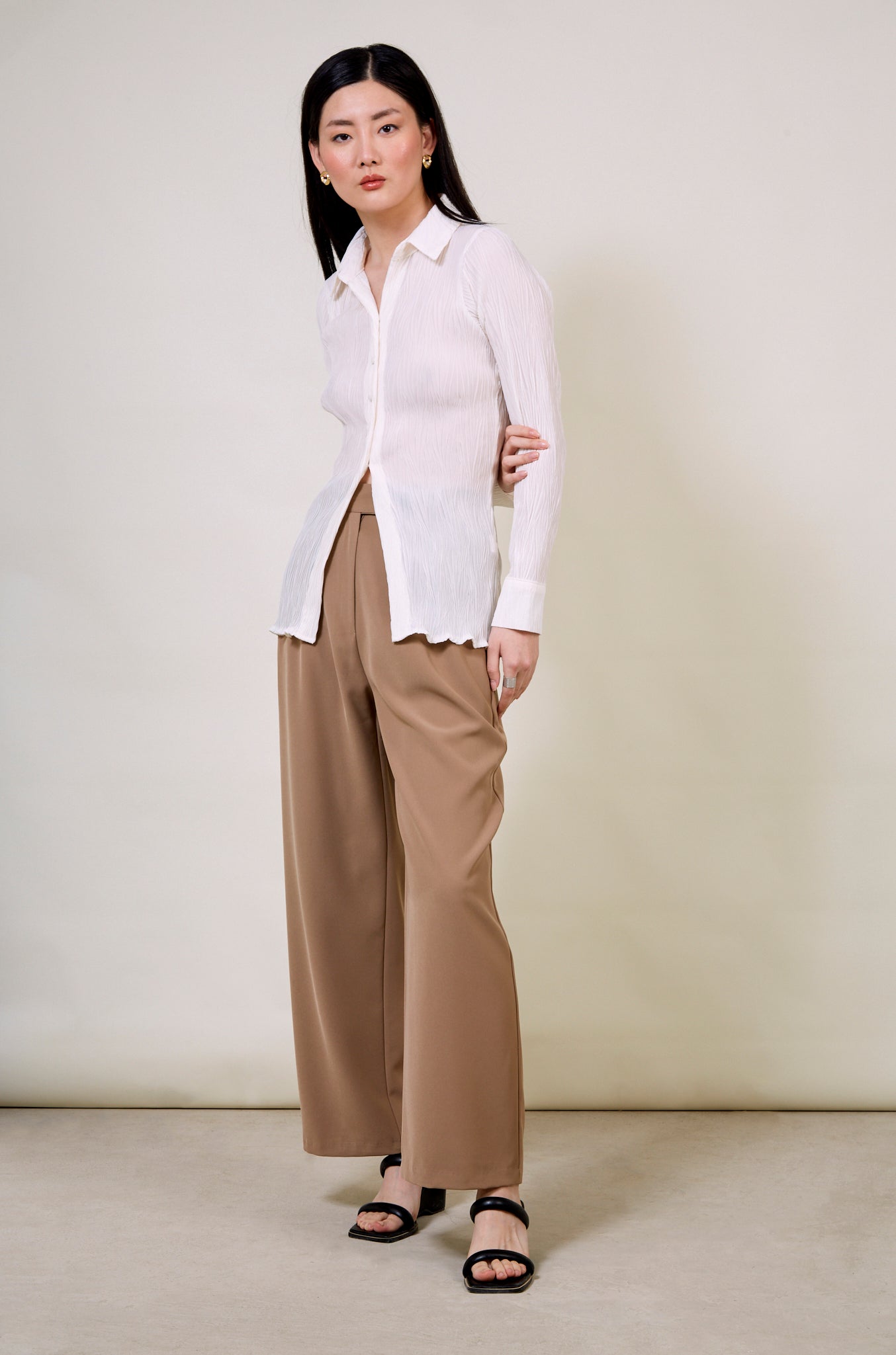 White textured five button long shirt_4