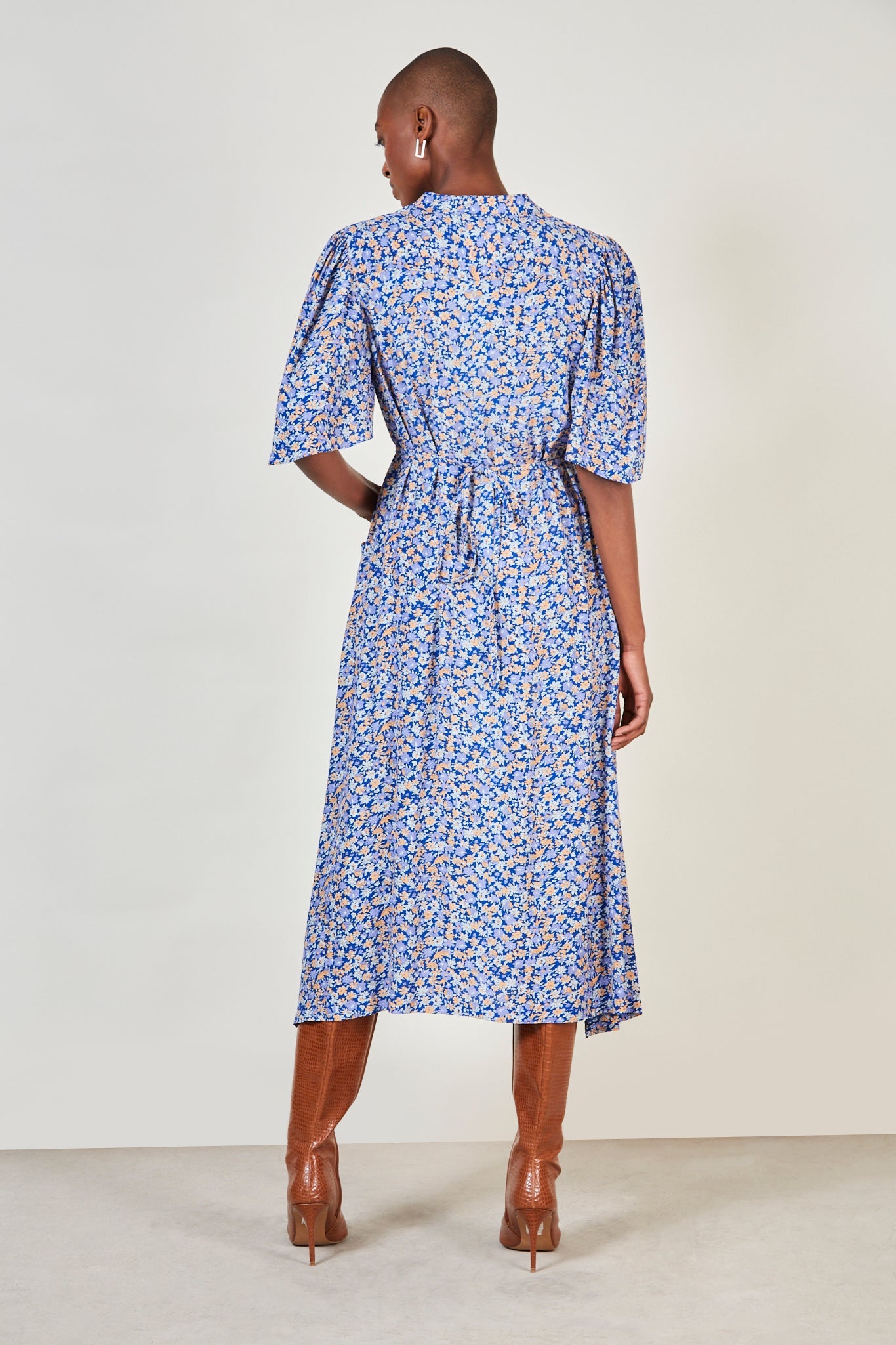 Blue and pink floral print tie back maxi dress_3