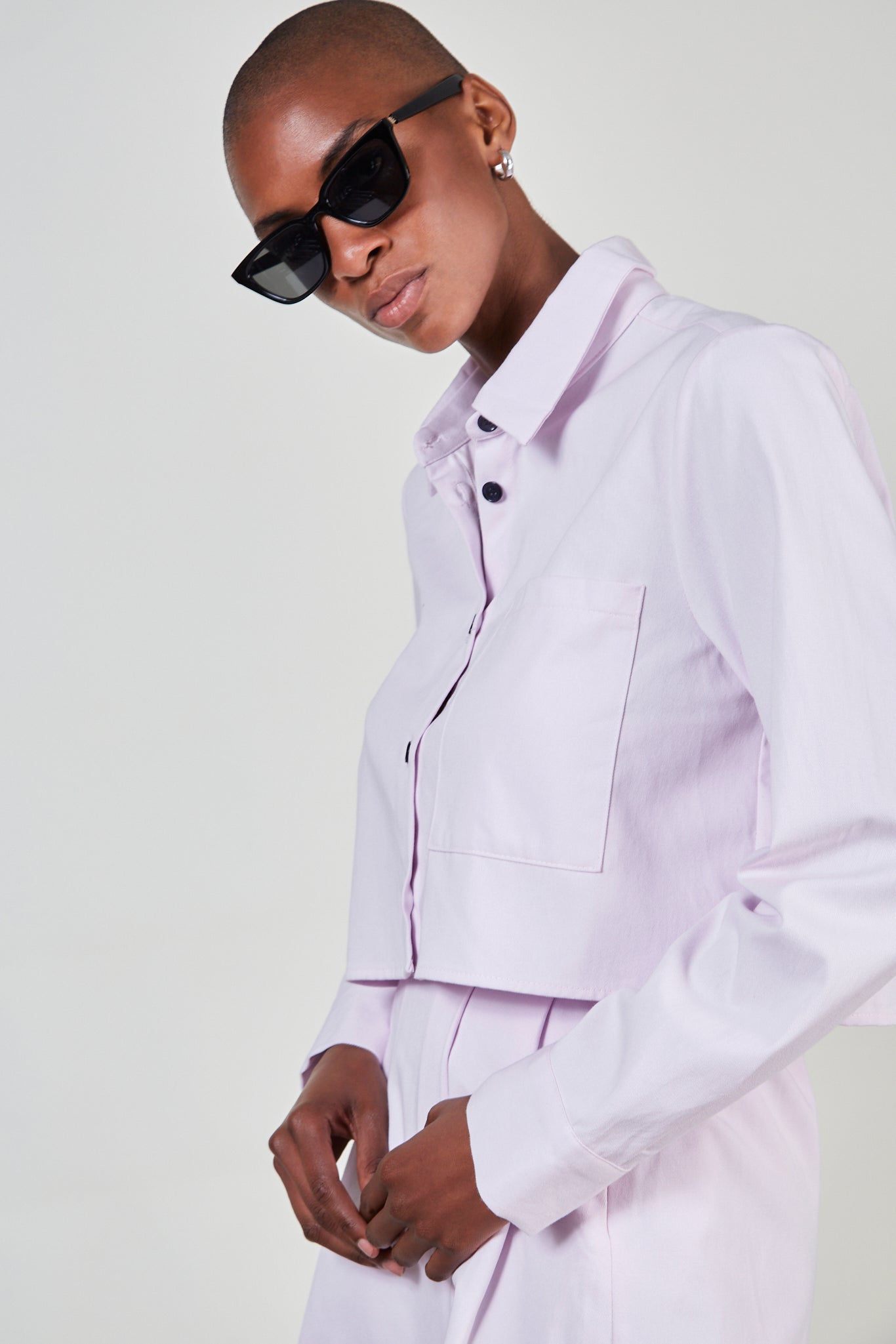 Lilac contrast button short shirt_3