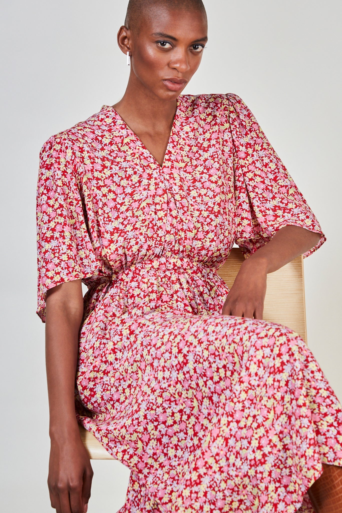 Red and yellow floral print tie back maxi dress_1