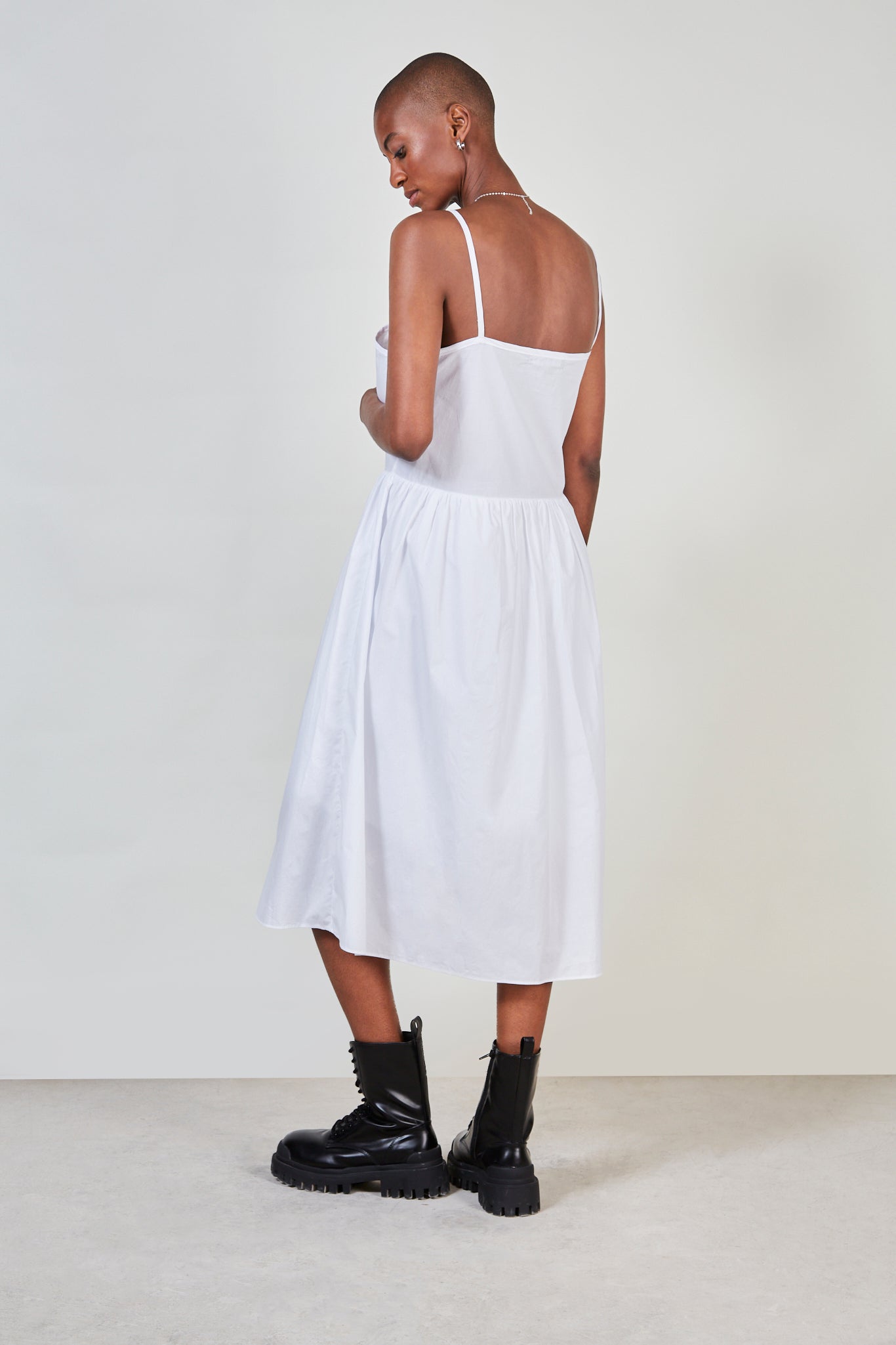 White pleat detail button front tank dress_3