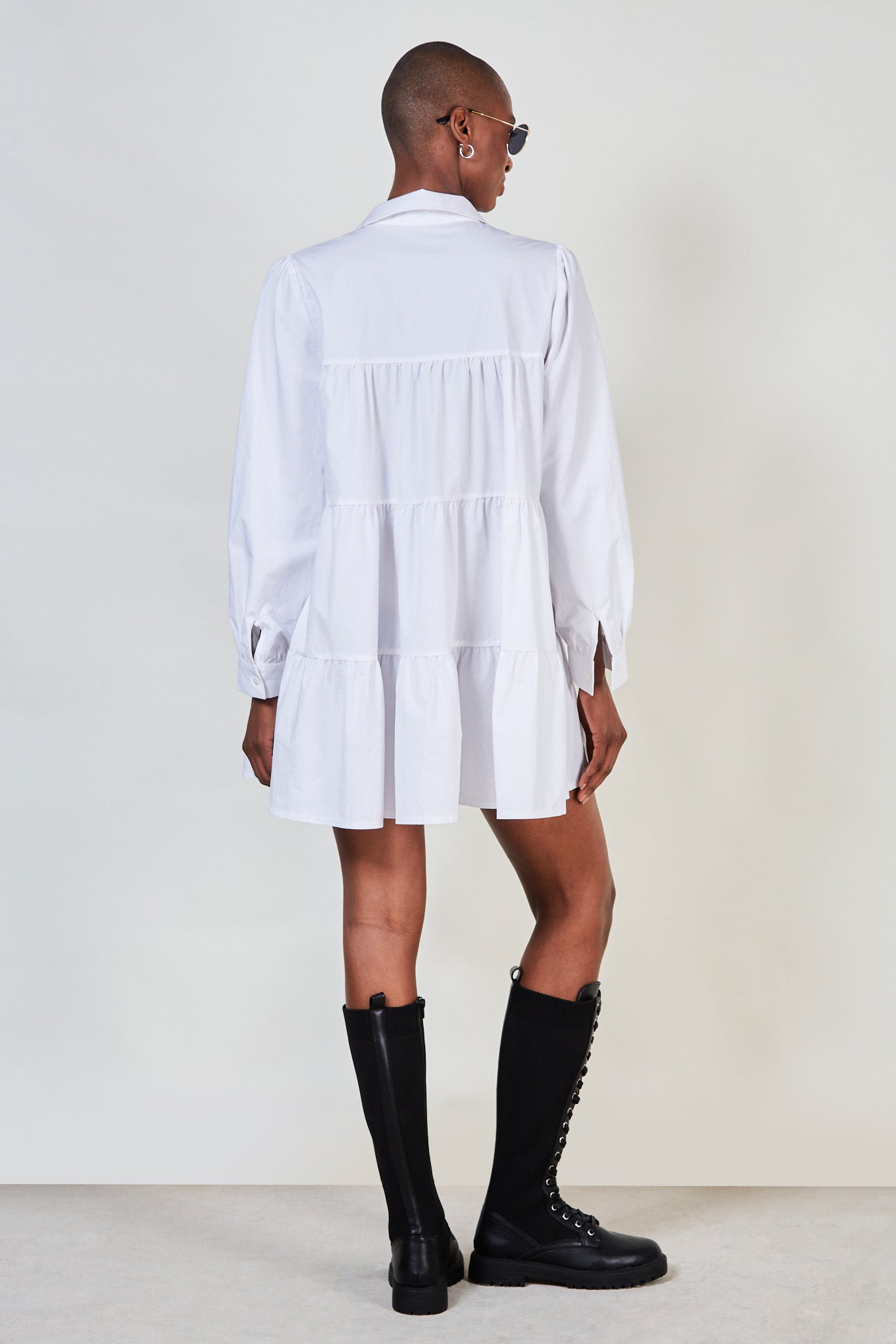White tiered shirt dress_4