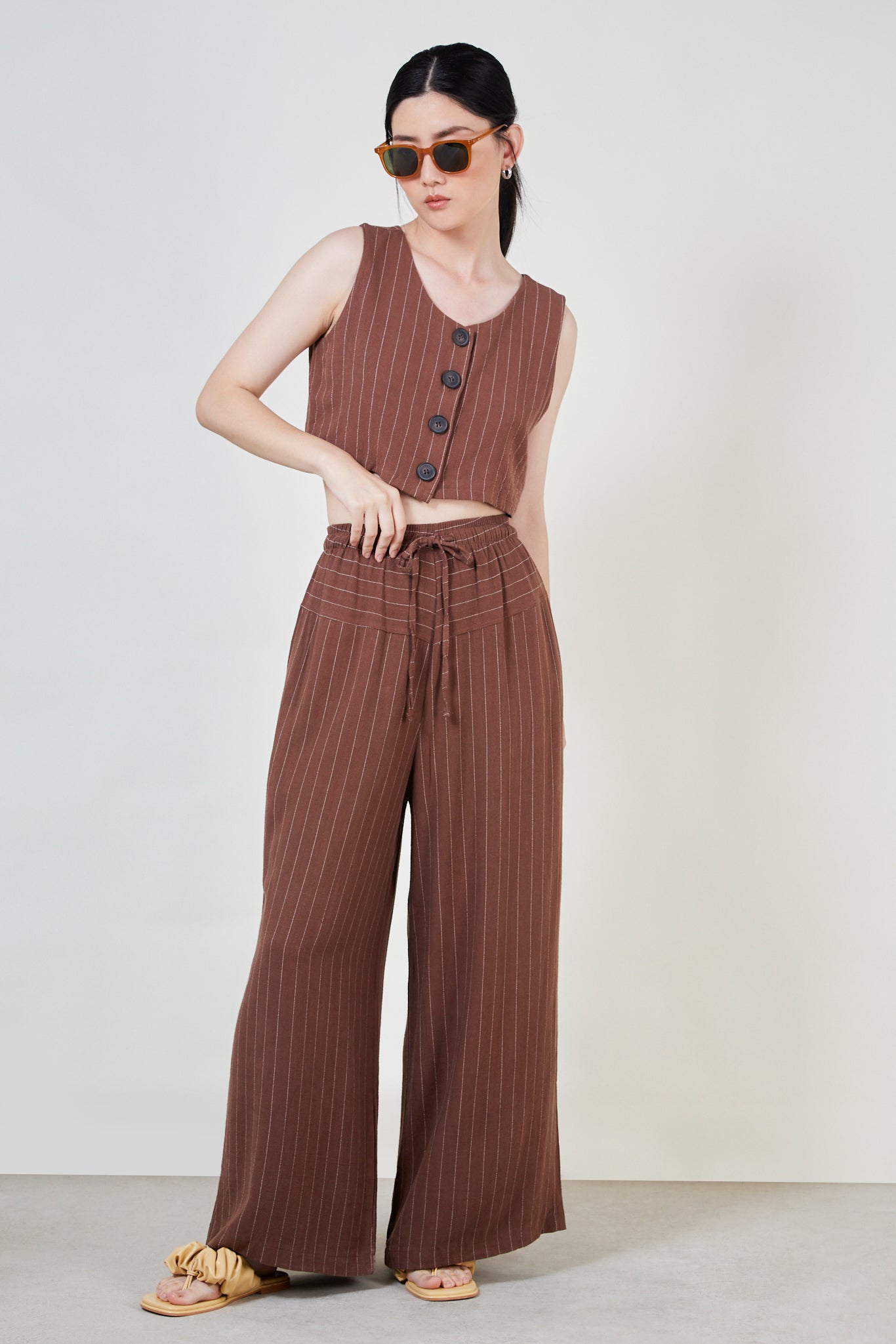 Brown pinstripe button front tank_2