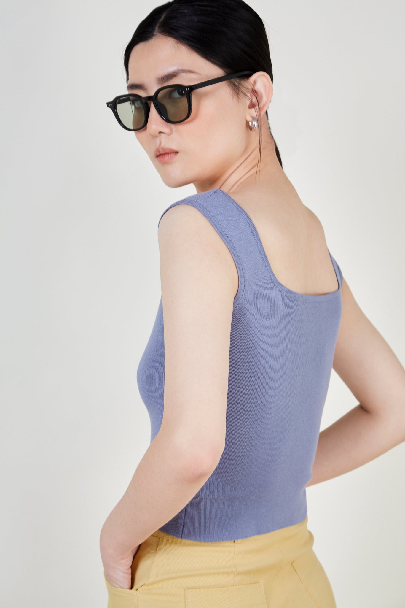 Light blue square neck knit tank_4