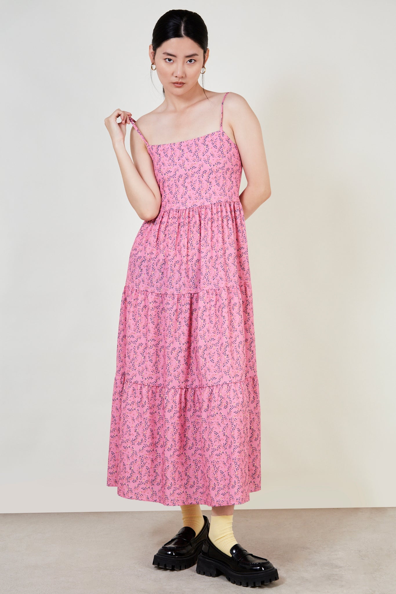 Pink floral print tie back maxi dress_2
