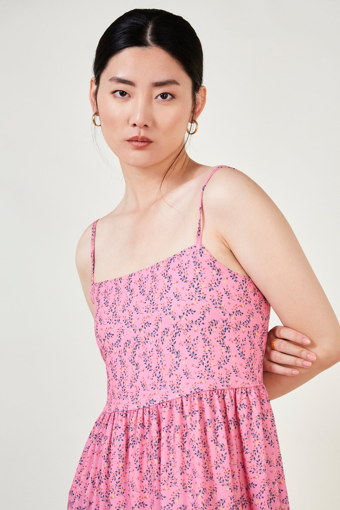 Pink floral print tie back maxi dress_4