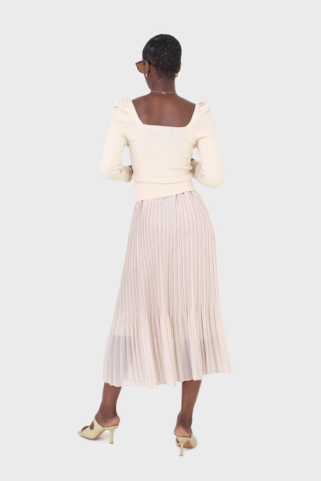 Beige silky micro pleat maxi skirt_3