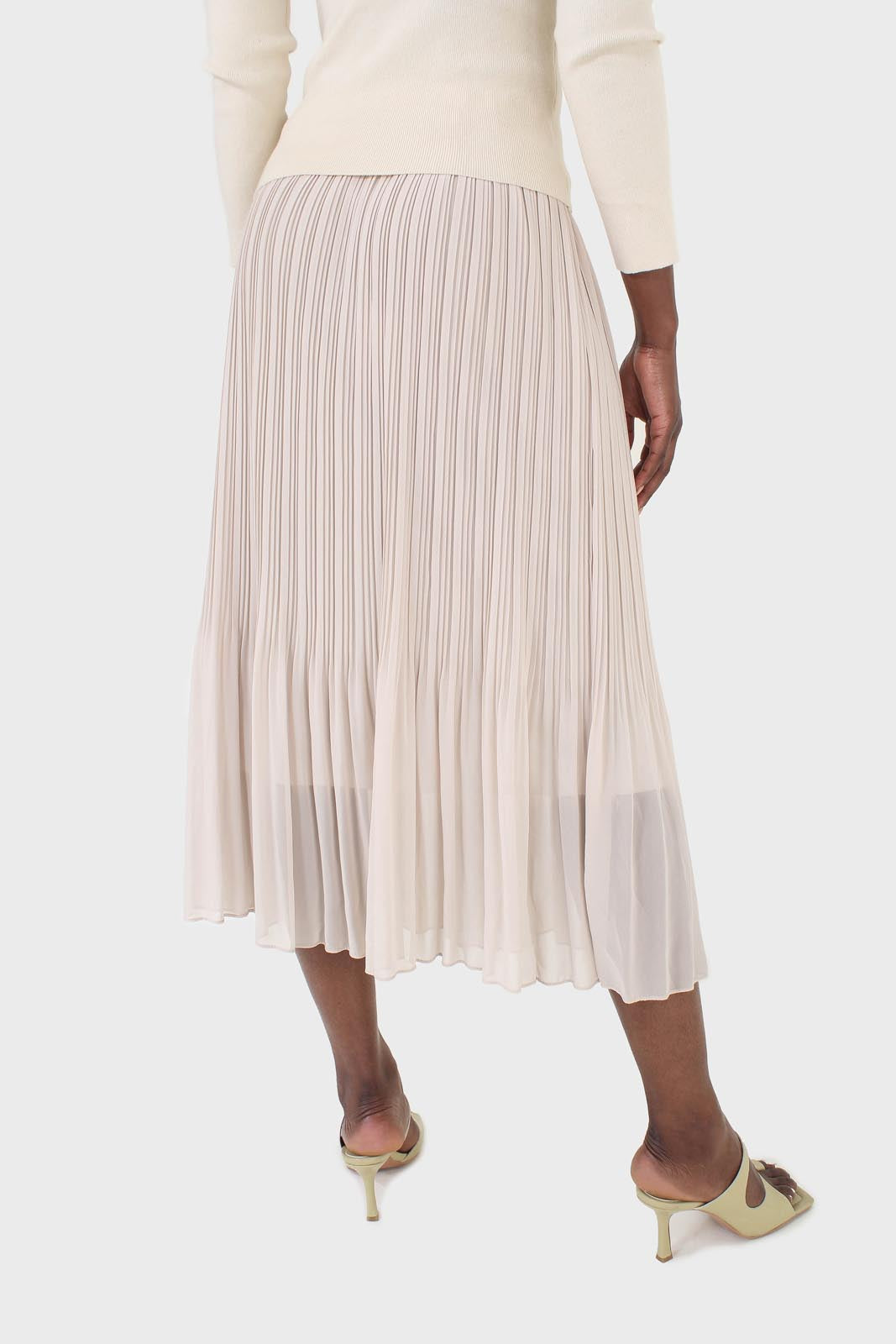 Beige silky micro pleat maxi skirt_5