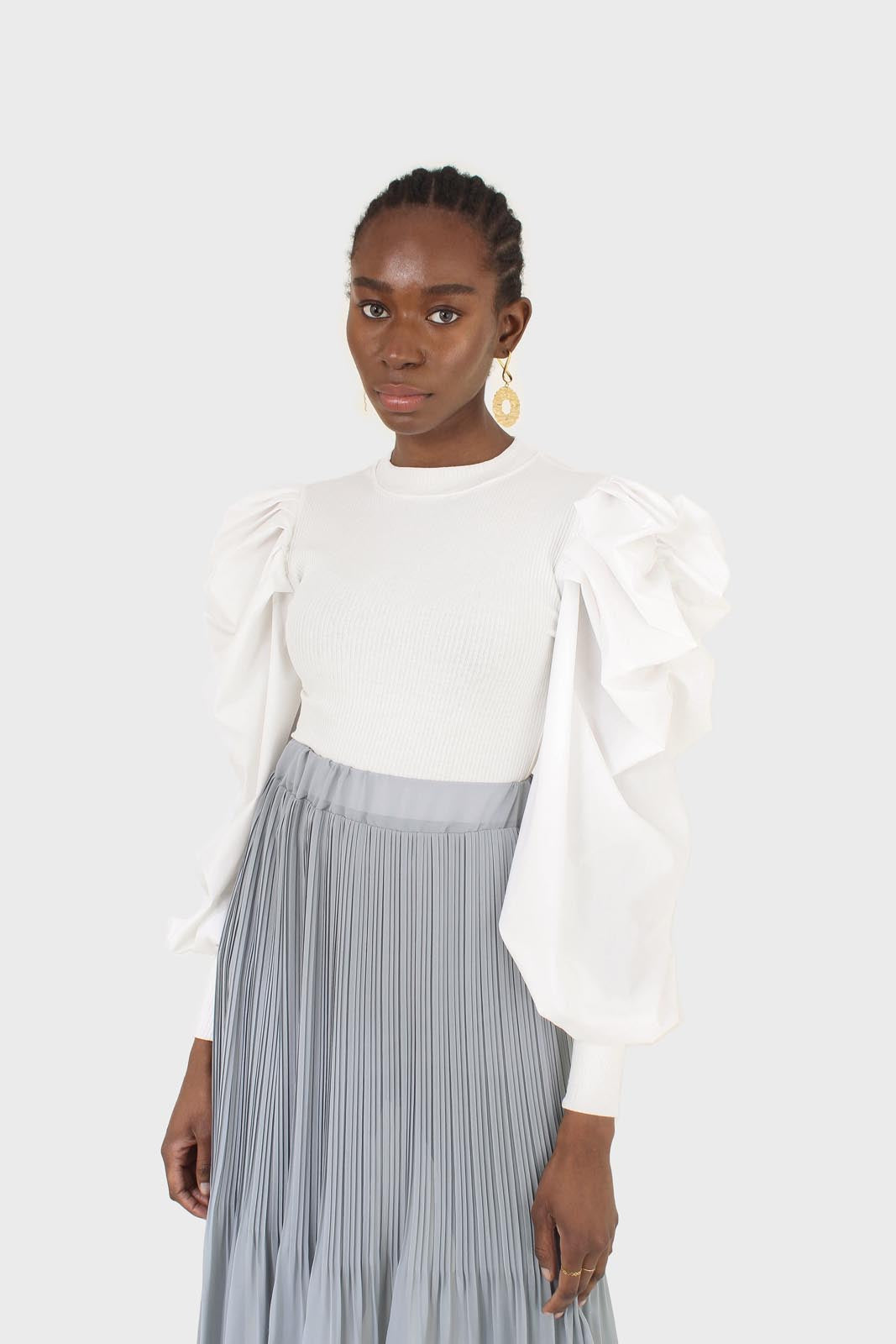 Light blue silky micro pleat maxi skirt_4