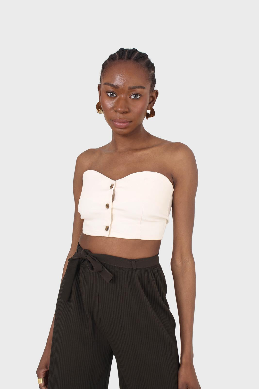 Ivory button front strapless bustier_5