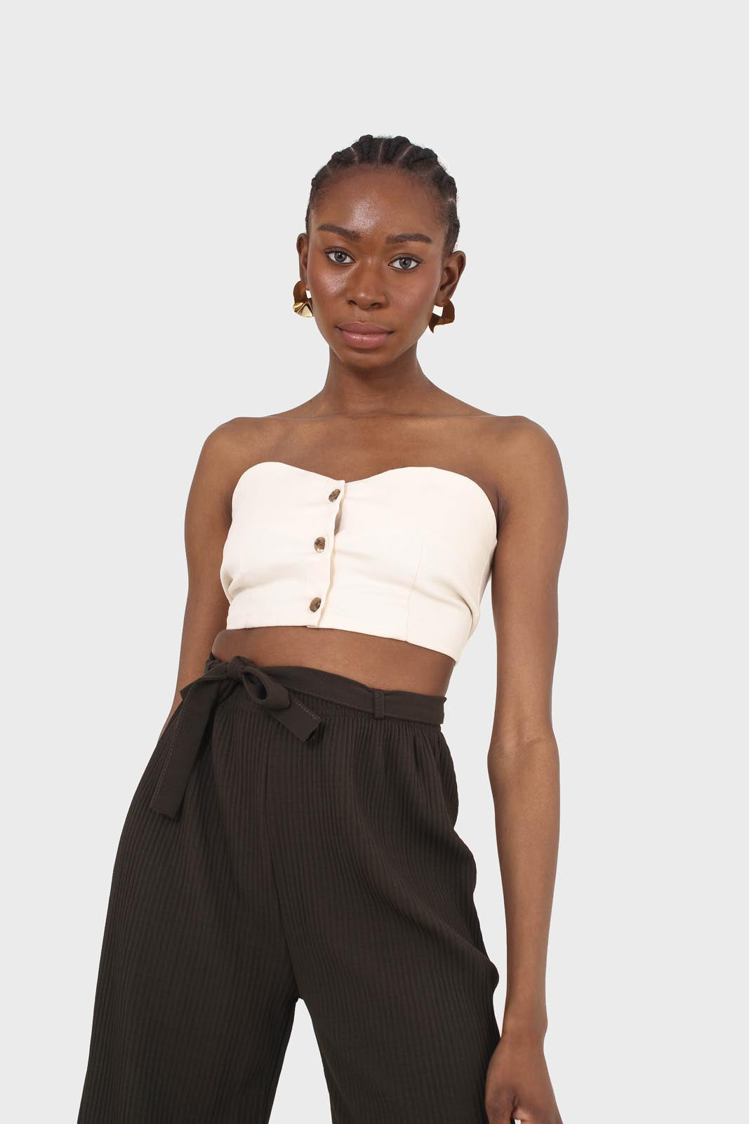 Ivory button front strapless bustier_1