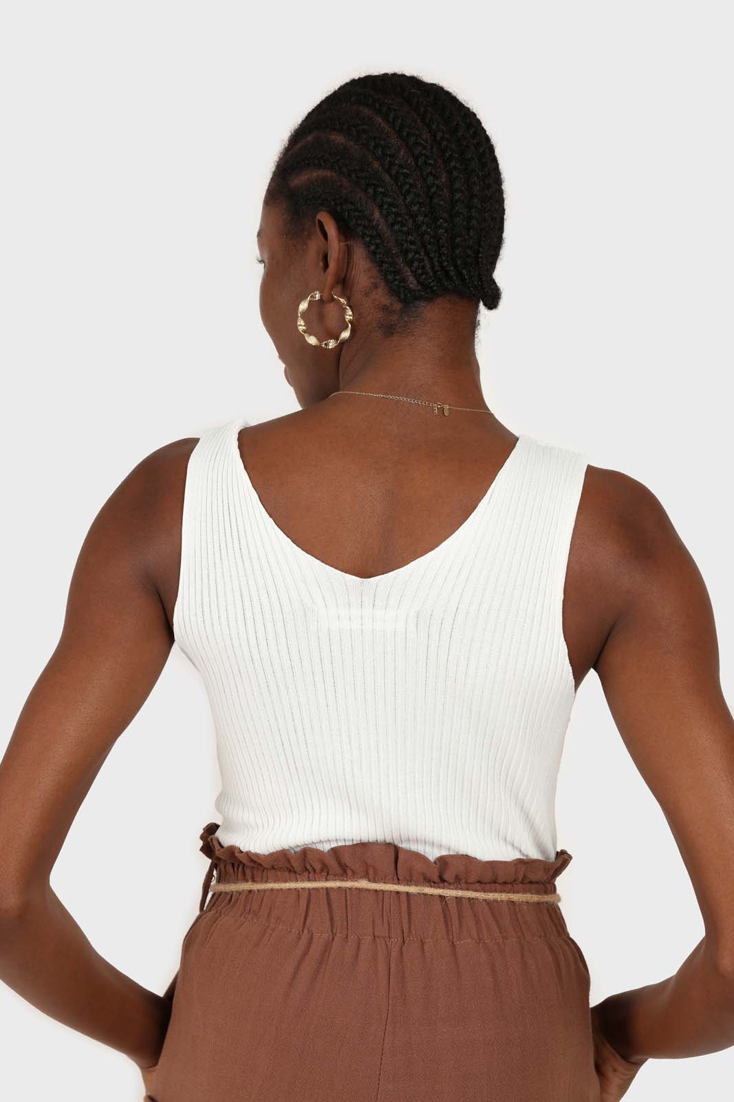 Ivory ribbed double V-neck knit tank_2
