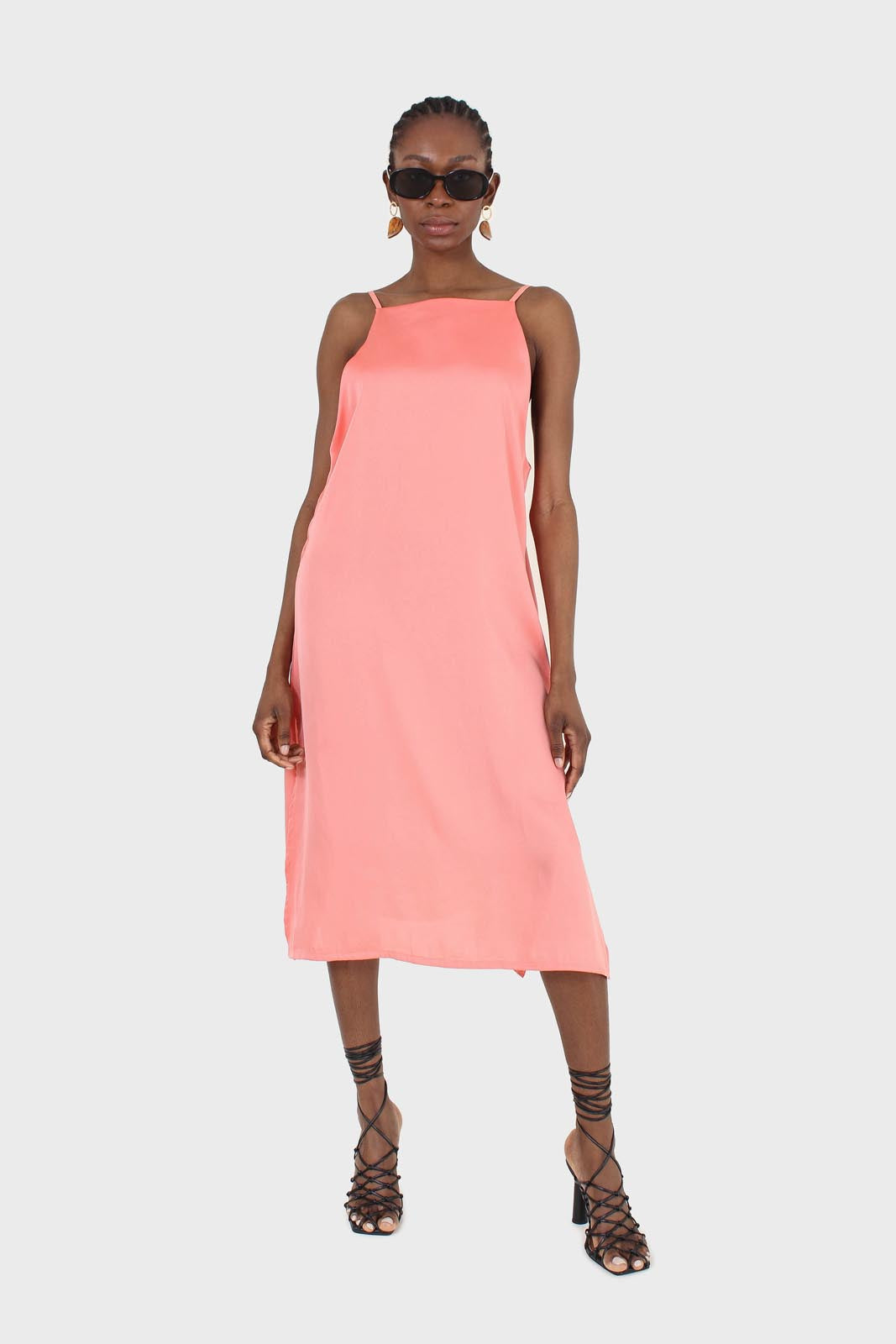 Bright orange thin strap silky maxi dress_7